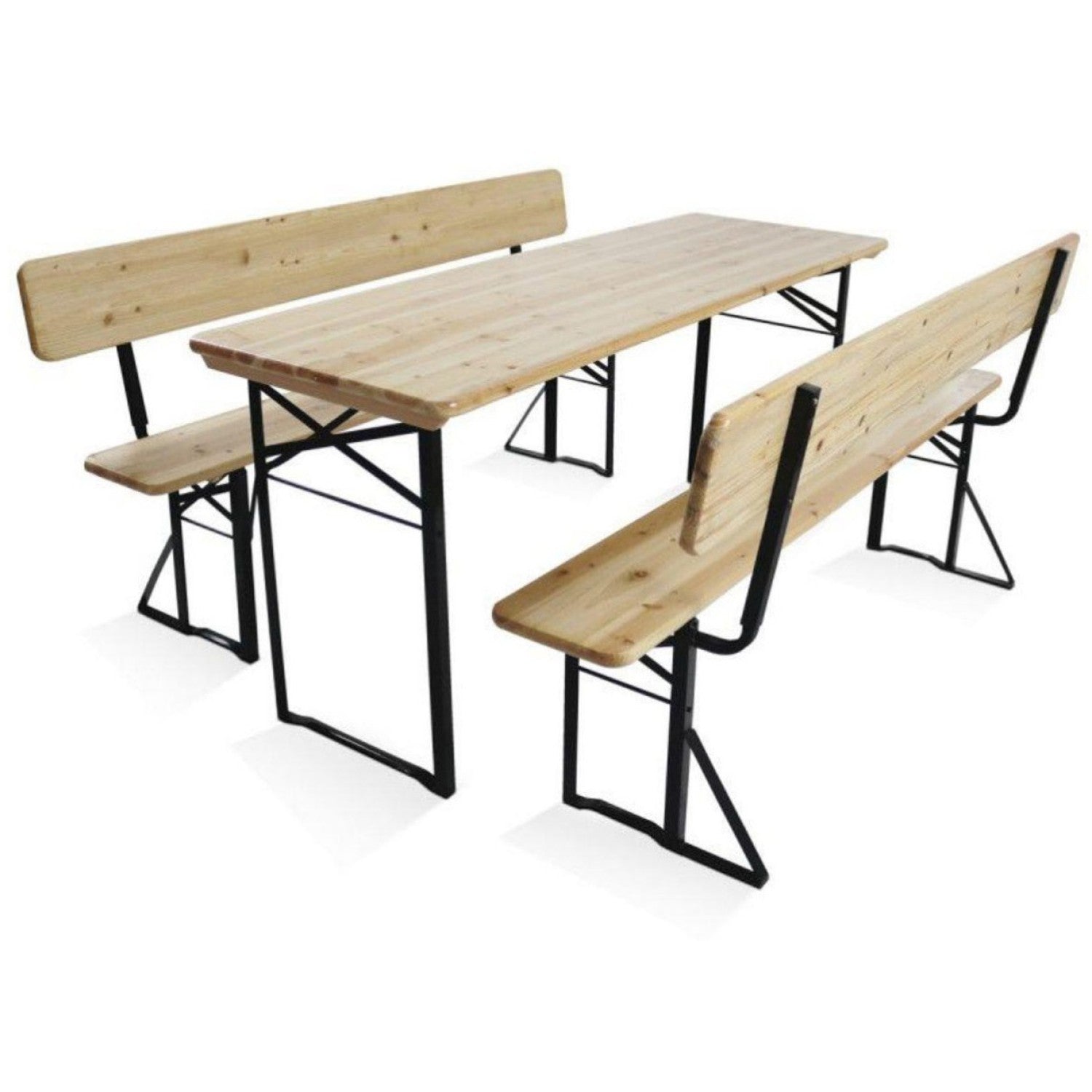 Beer Garden Table Set 169x69x75cm Natural with Black Frame 571517