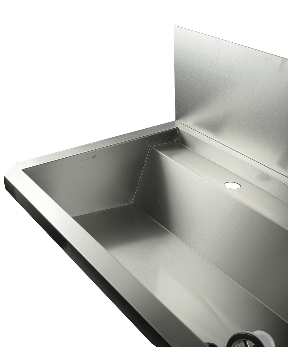 CombiSteel SS WASH BASIN 4 TAPS 2400MM  DRAIN PLUG AND SPLASH SHIELD INCLUDED, EXCLUDING FAUCETS