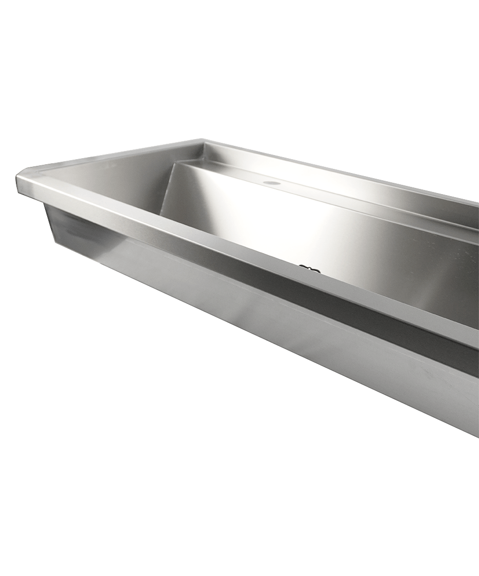 CombiSteel SS WASH BASIN 4 TAPS 2400MM  DRAIN PLUG AND SPLASH SHIELD INCLUDED, EXCLUDING FAUCETS