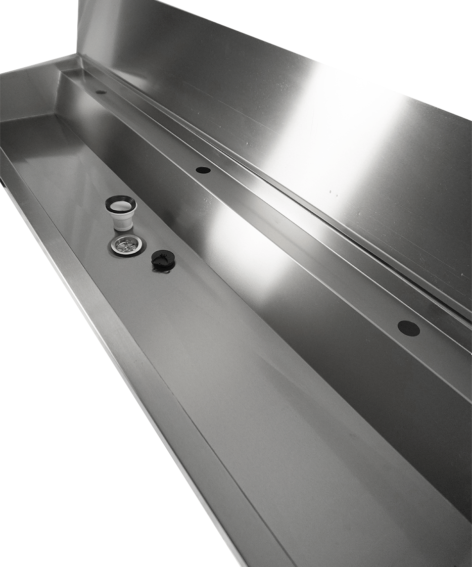 CombiSteel SS WASH BASIN 3 TAPS 1800MM  DRAIN PLUG AND SPLASH SHIELD INCLUDED, EXCLUDING FAUCETS