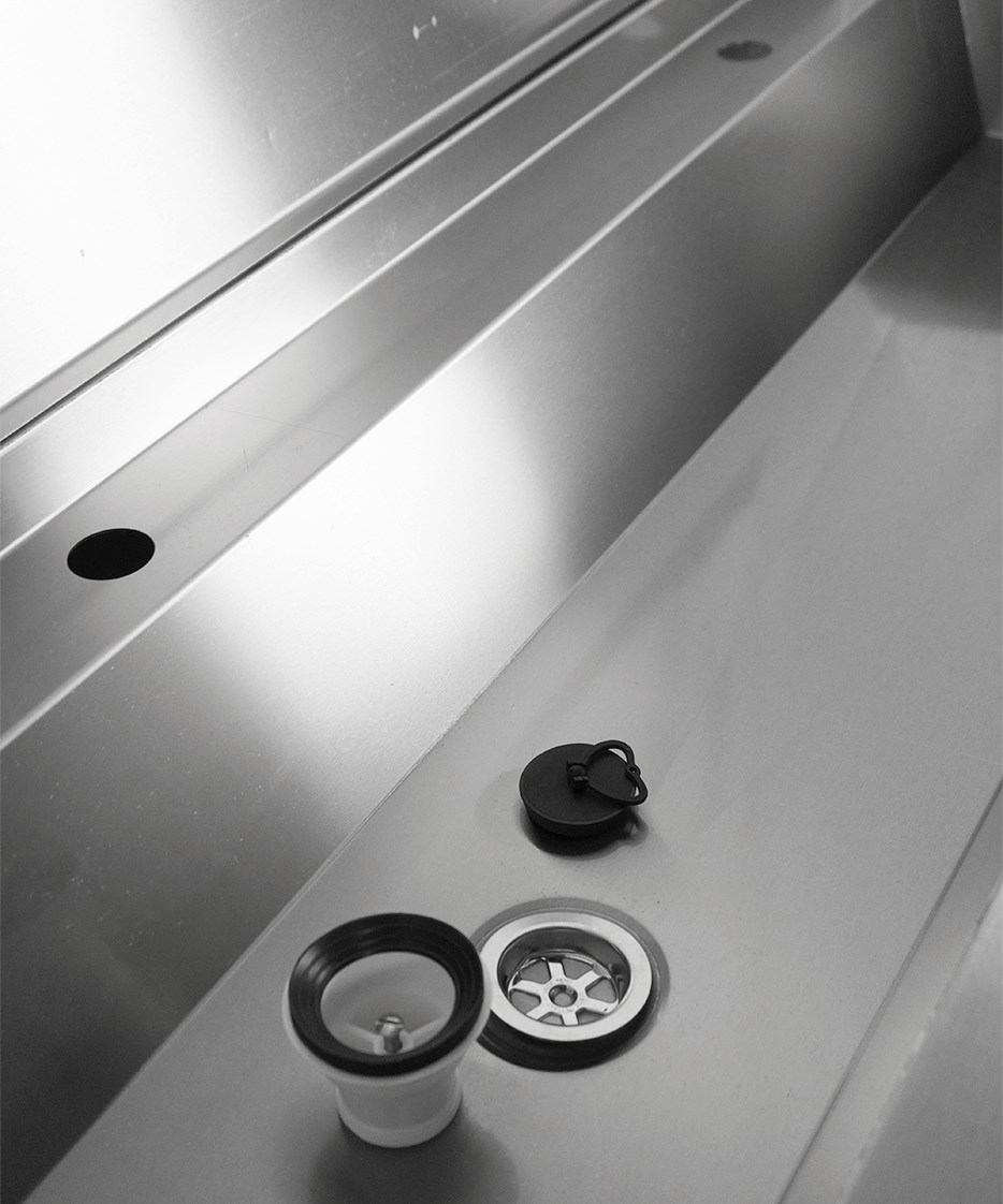 CombiSteel SS WASH BASIN 3 TAPS 1800MM  DRAIN PLUG AND SPLASH SHIELD INCLUDED, EXCLUDING FAUCETS