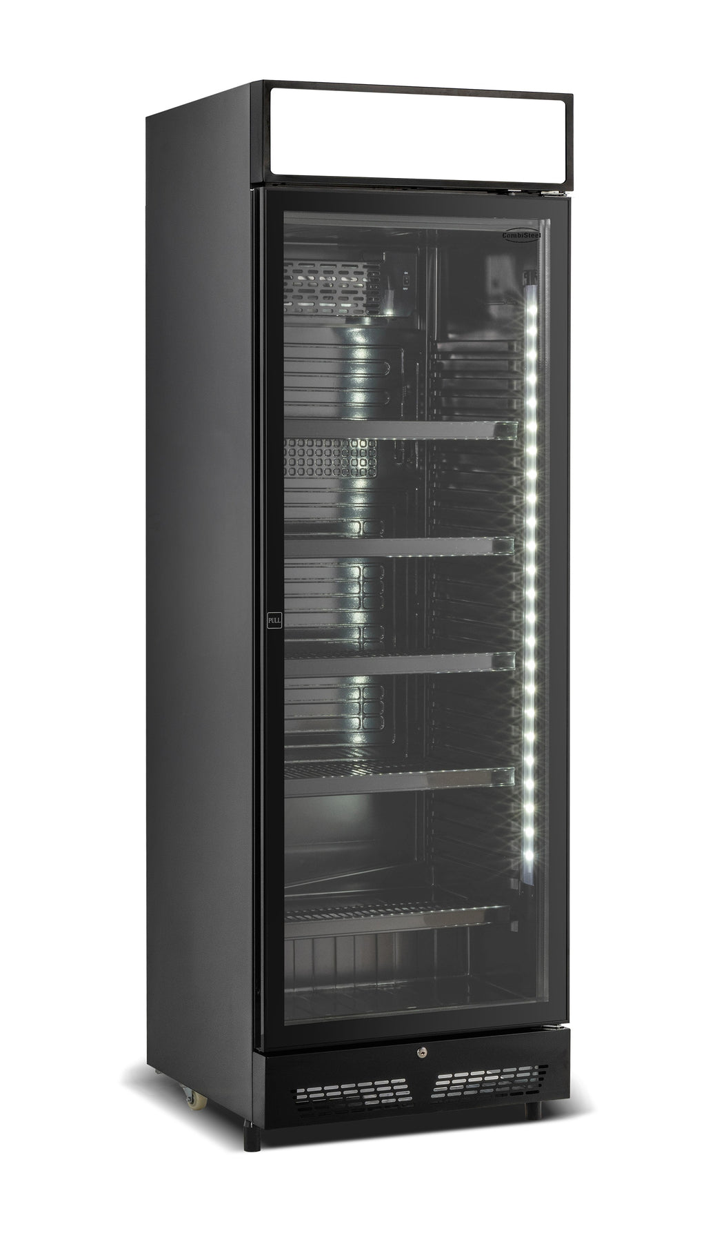 CombiSteel REFRIGERATOR 1 GLASS DOOR BLACK WITH LIGHT BOX SVE-450 BLC