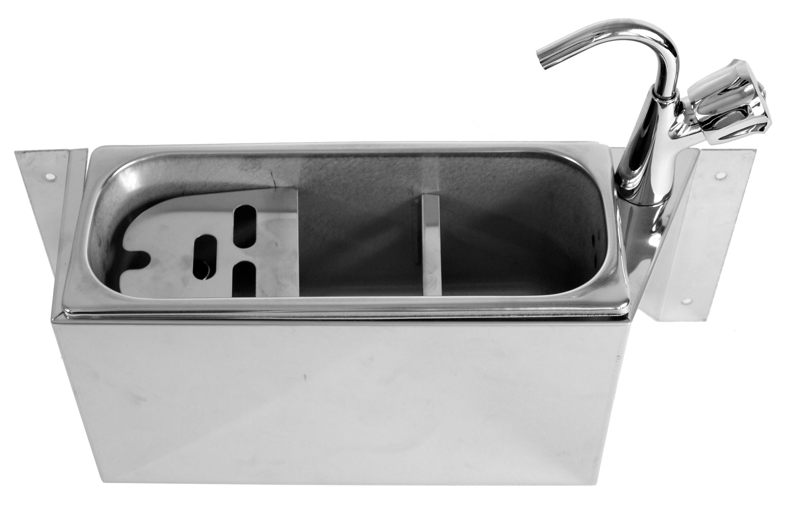 CombiSteel SINK FOR ICE CREAM SCOOP WITH WATER TAP 380X120X150  WITH WATER DRAIN HOLE, WATER CONNECTION AND OVERFLOW PIPE – commercial catering equipment