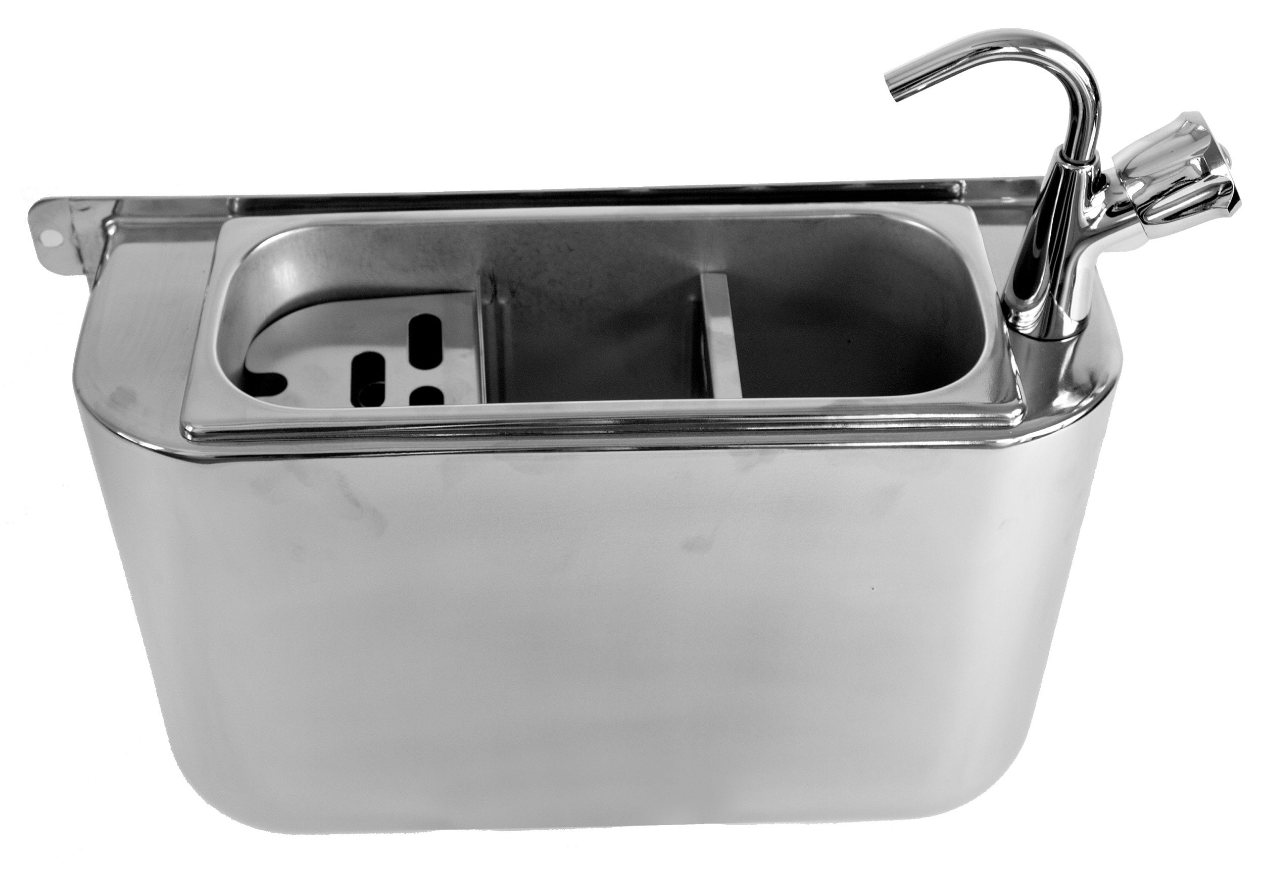 CombiSteel SINK FOR ICE CREAM SCOOP WITH WATER TAP 410X120X270  WITH WATER DRAIN HOLE, WATER CONNECTION AND OVERFLOW PIPE – commercial catering equipment