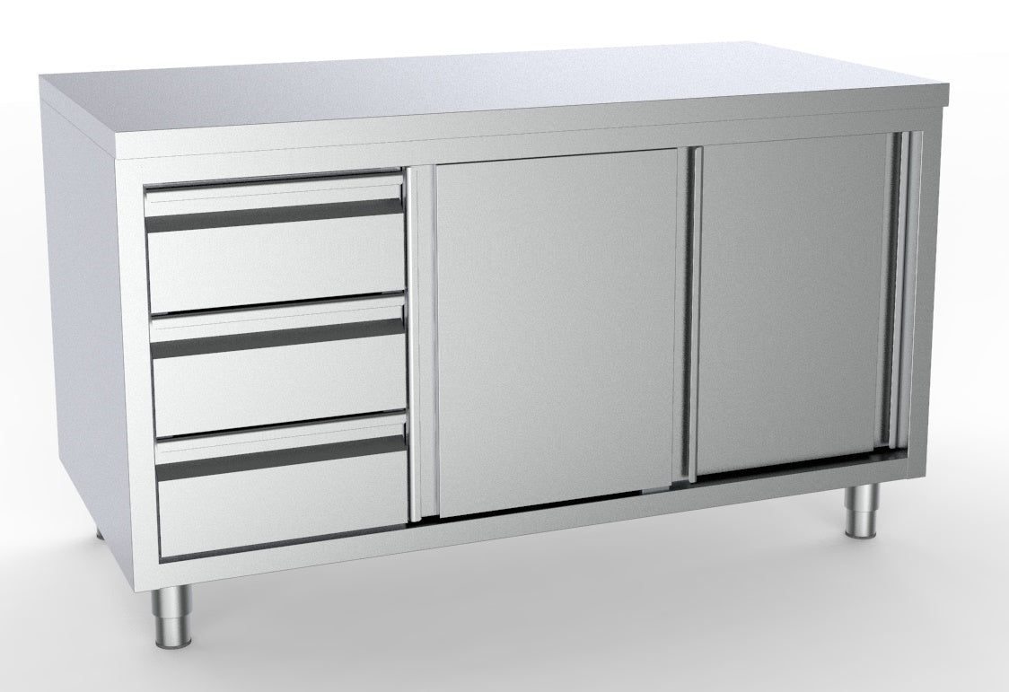 CombiSteel 700 WORKTABLE SLIDING DOORS DRAWERS LEFT 1600 – commercial catering equipment