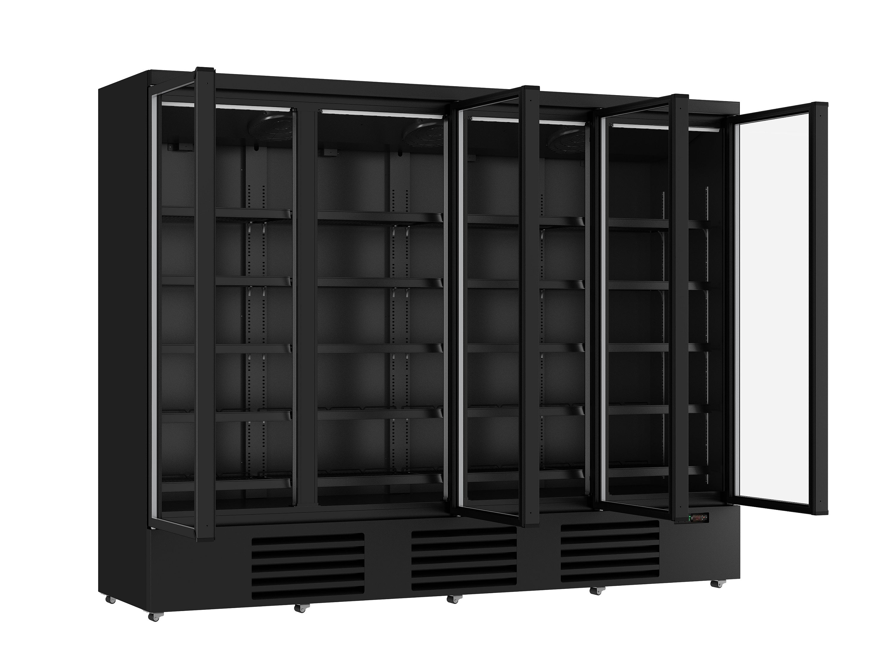 CombiSteel REFRIGERATOR 4 GLASS DOORS BLACK JDE-2025R BL  *TRANSPORT ON REQUEST*  **Note: there is a higher inrush current, which makes a circuit breaker with type C characteristic necessary.**