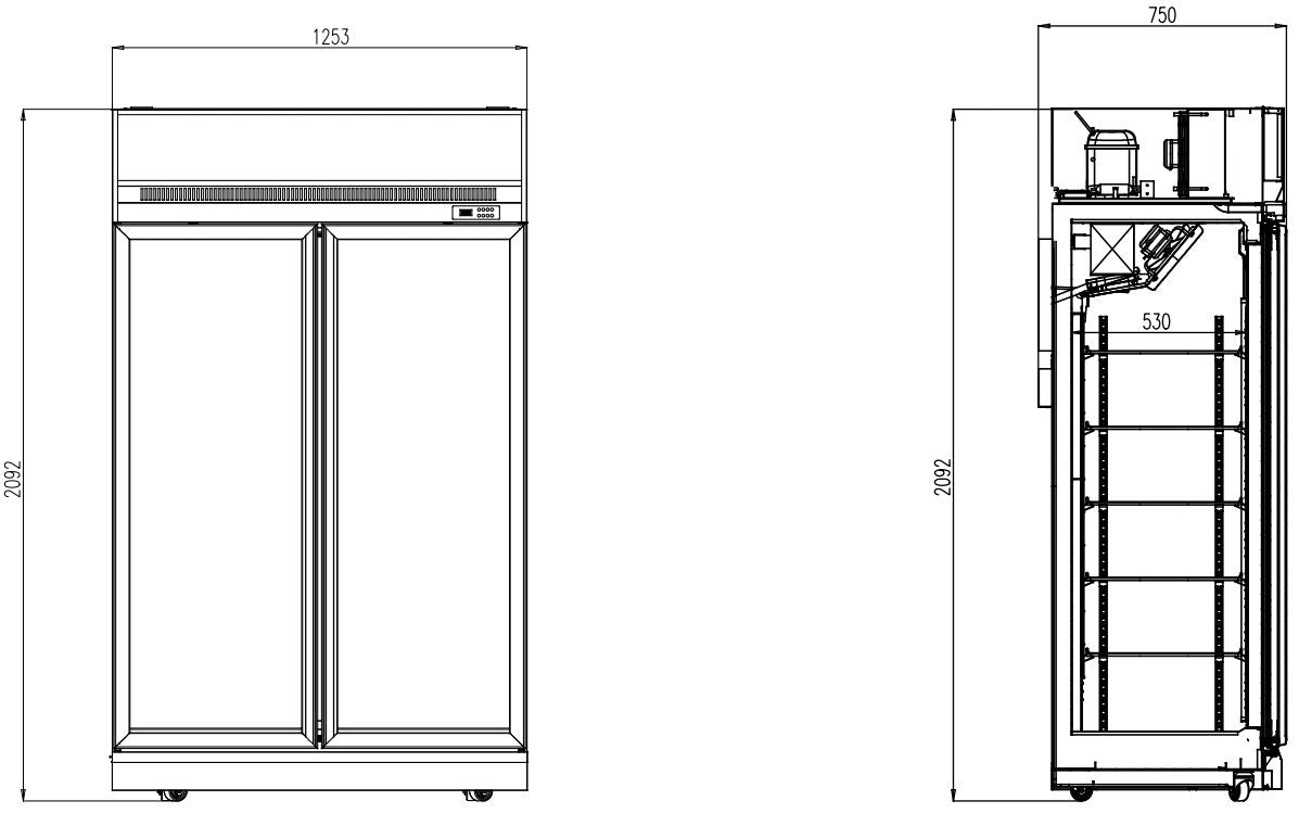 CombiSteel FREEZER 2 GLASS DOORS INS-1000F  **Note: there is a higher inrush current, which makes a circuit breaker with type C characteristic necessary.**
