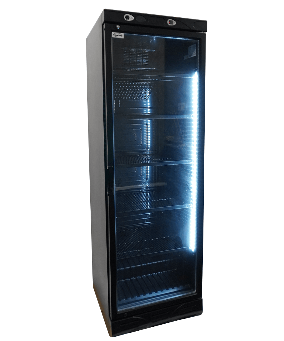 CombiSteel REFRIGERATOR 1 GLASS DOOR 382L BLACK WITHOUT LIGHT BOX