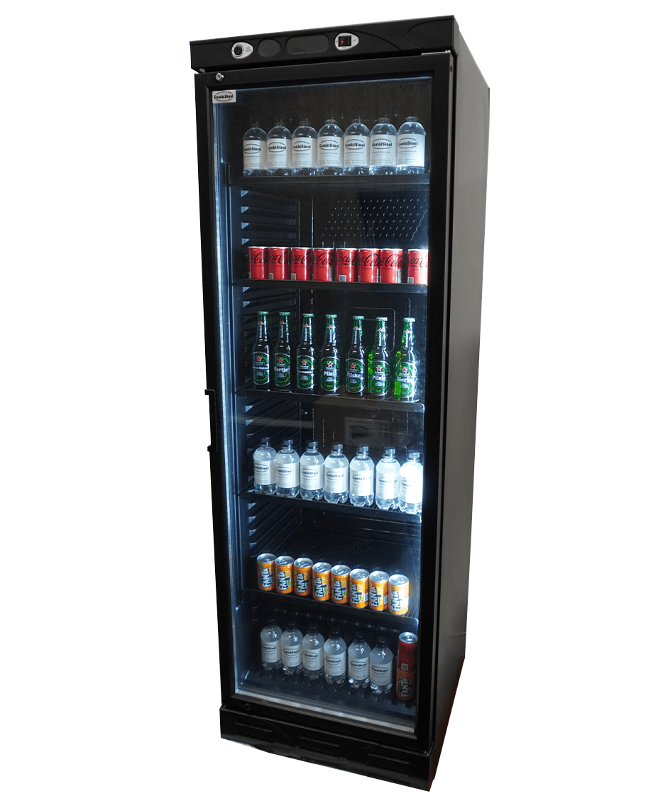 CombiSteel REFRIGERATOR 1 GLASS DOOR 382L BLACK WITHOUT LIGHT BOX