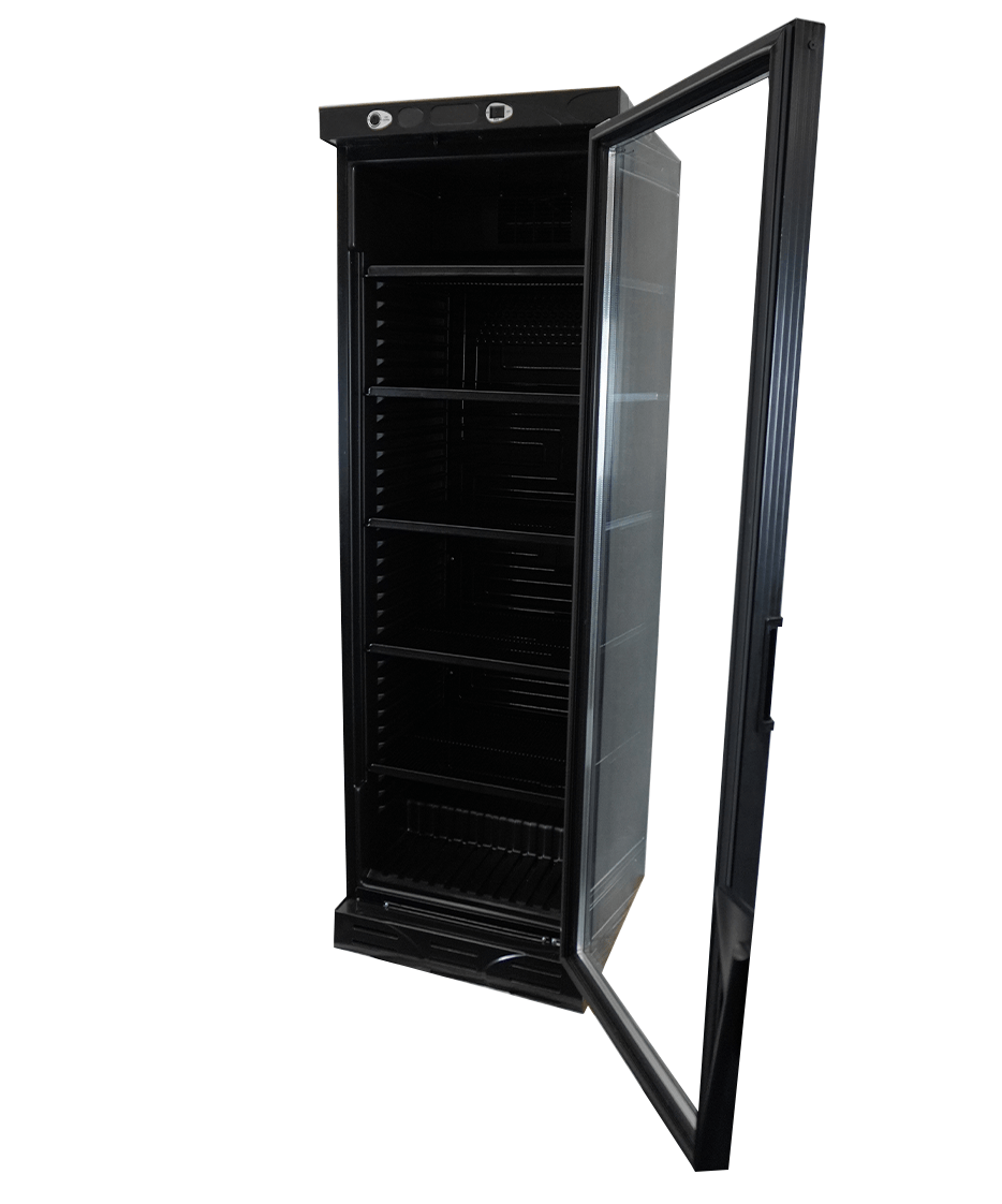 CombiSteel REFRIGERATOR 1 GLASS DOOR 382L BLACK WITHOUT LIGHT BOX