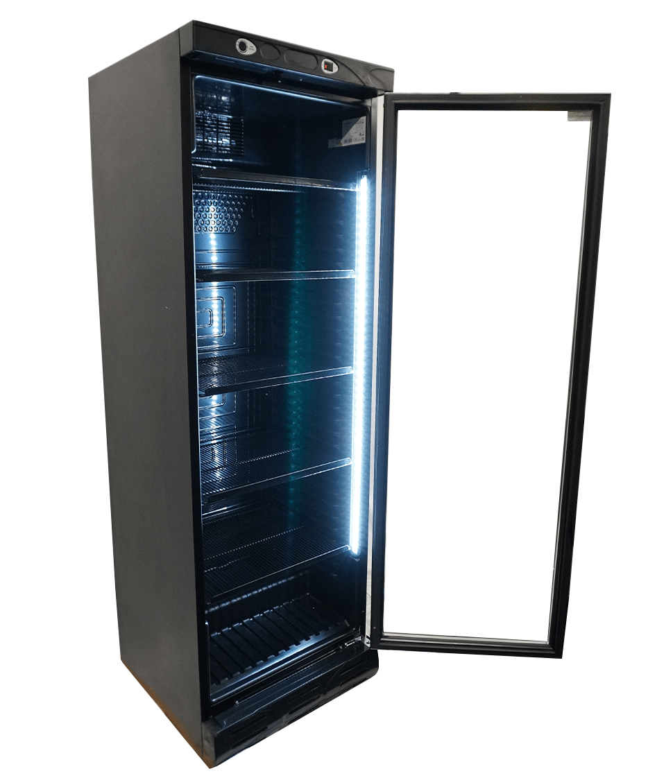 CombiSteel REFRIGERATOR 1 GLASS DOOR 382L BLACK WITHOUT LIGHT BOX