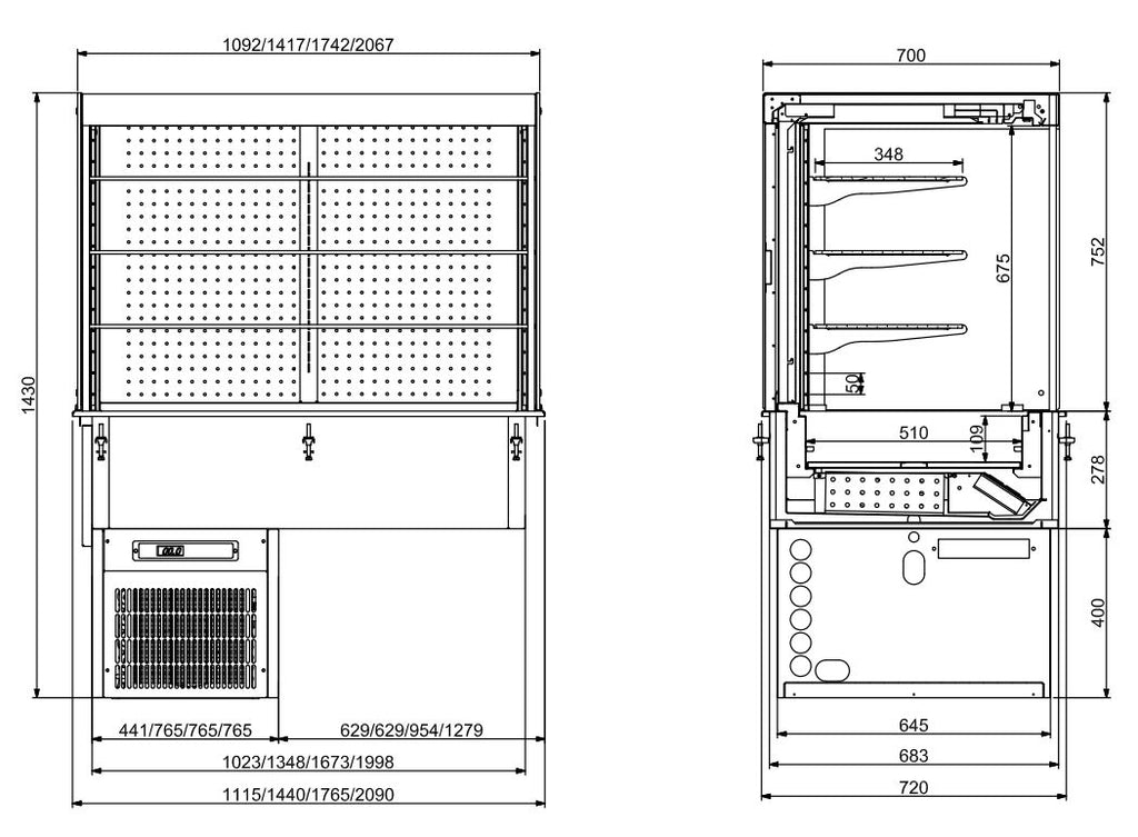 CombiSteel DROP-IN CUBIC REFRIGERATED DISPLAY WALL MODEL - ROLL-UP 3/1
