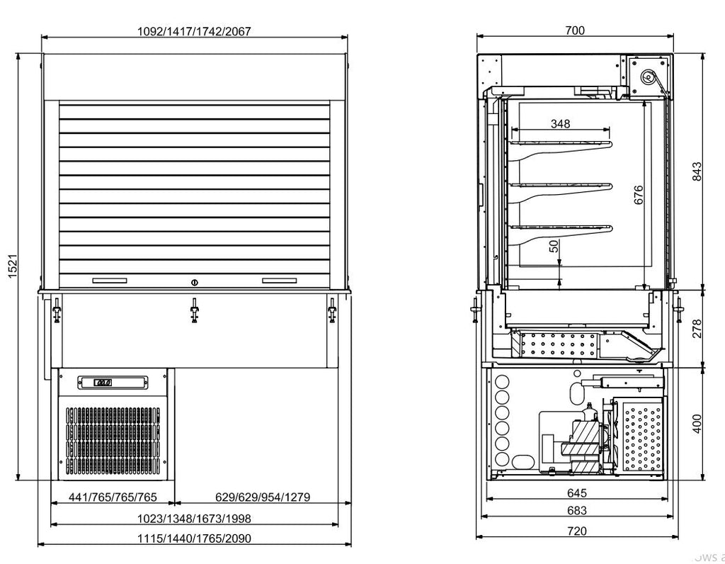 CombiSteel DROP-IN CUBIC REFRIGERATED DISPLAY WALL MODEL - BLINDS 4/1