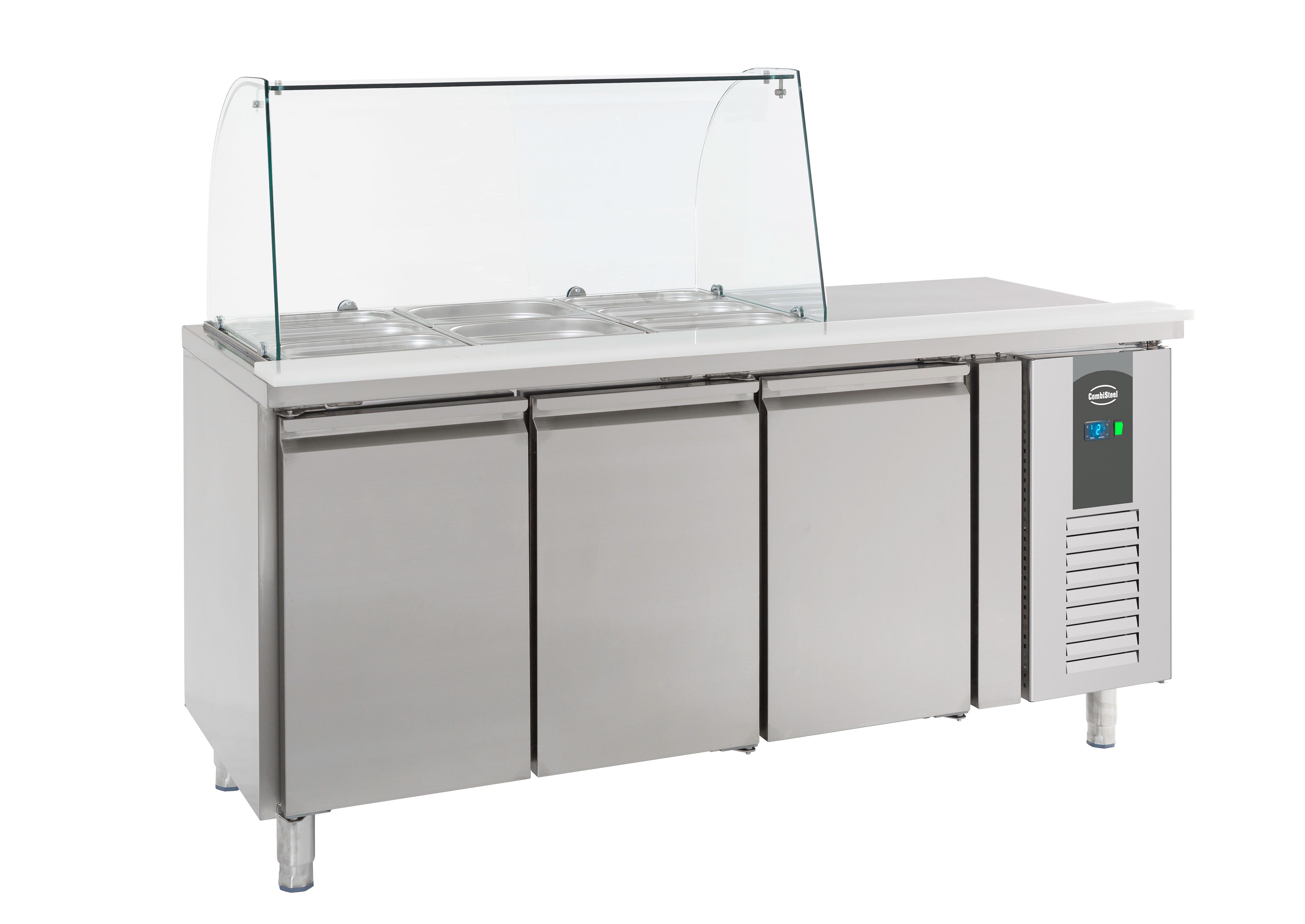 CombiSteel REFRIGERATED COUNTER WITH GLASS COVER 3 DOORS – commercial catering equipment