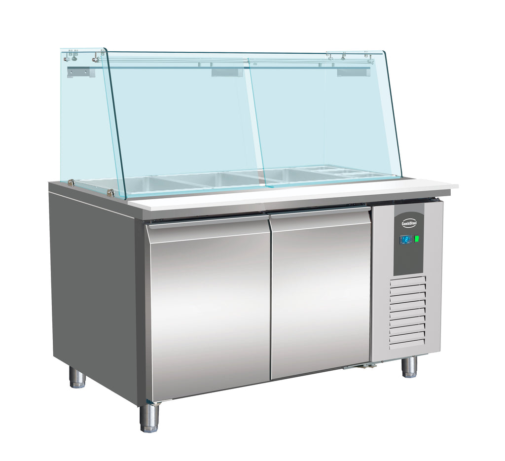 CombiSteel 700 REFRIGERATED COUNTER WITH GLASS COVER 2 DOORS  3X 1/1 + 3X 1/6GN CONTAINER