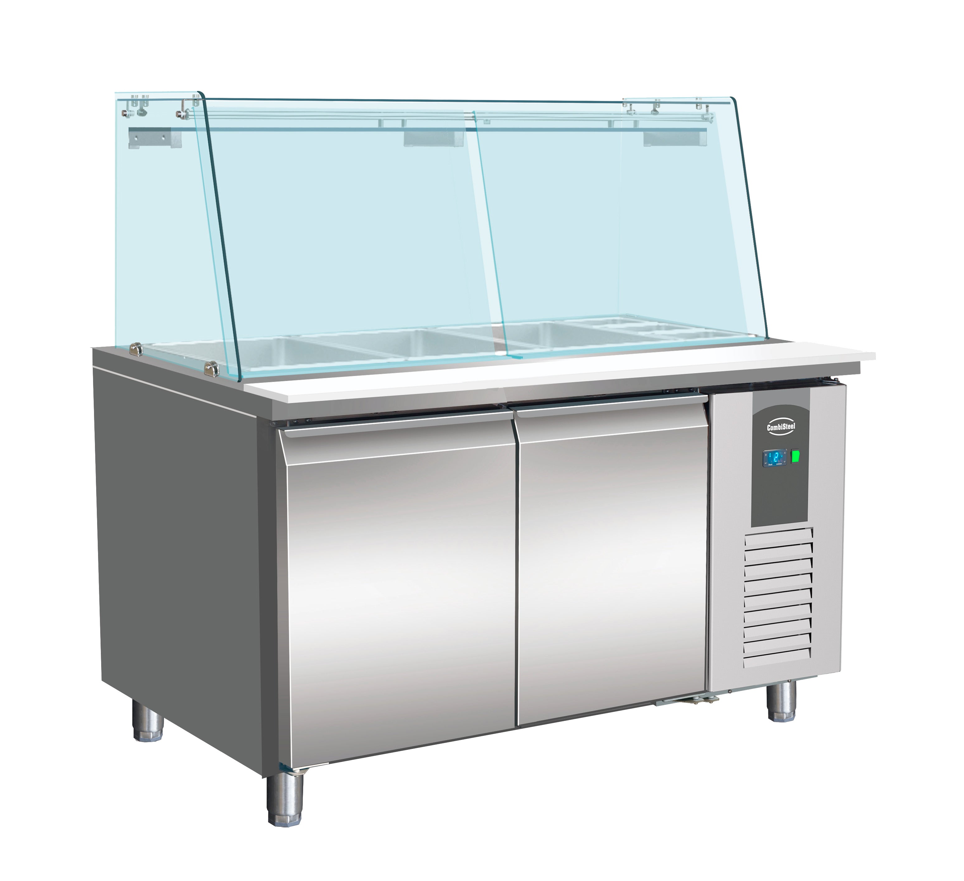 CombiSteel 700 REFRIGERATED COUNTER WITH GLASS COVER 2 DOORS  3X 1/1 + 3X 1/6GN CONTAINER