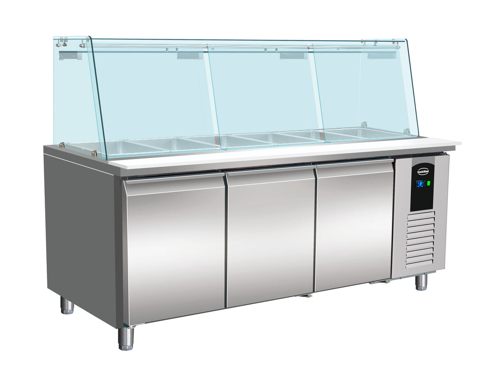 CombiSteel REFRIGERATED COUNTER WITH GLASS COVER 3 DOORS  5X 1/1 GN CONTAINER