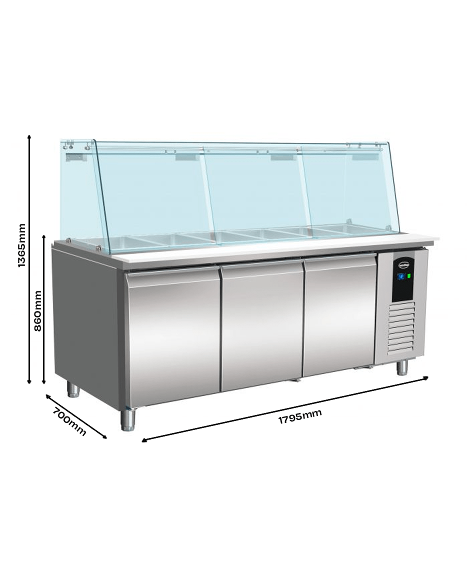 CombiSteel REFRIGERATED COUNTER WITH GLASS COVER 3 DOORS  5X 1/1 GN CONTAINER