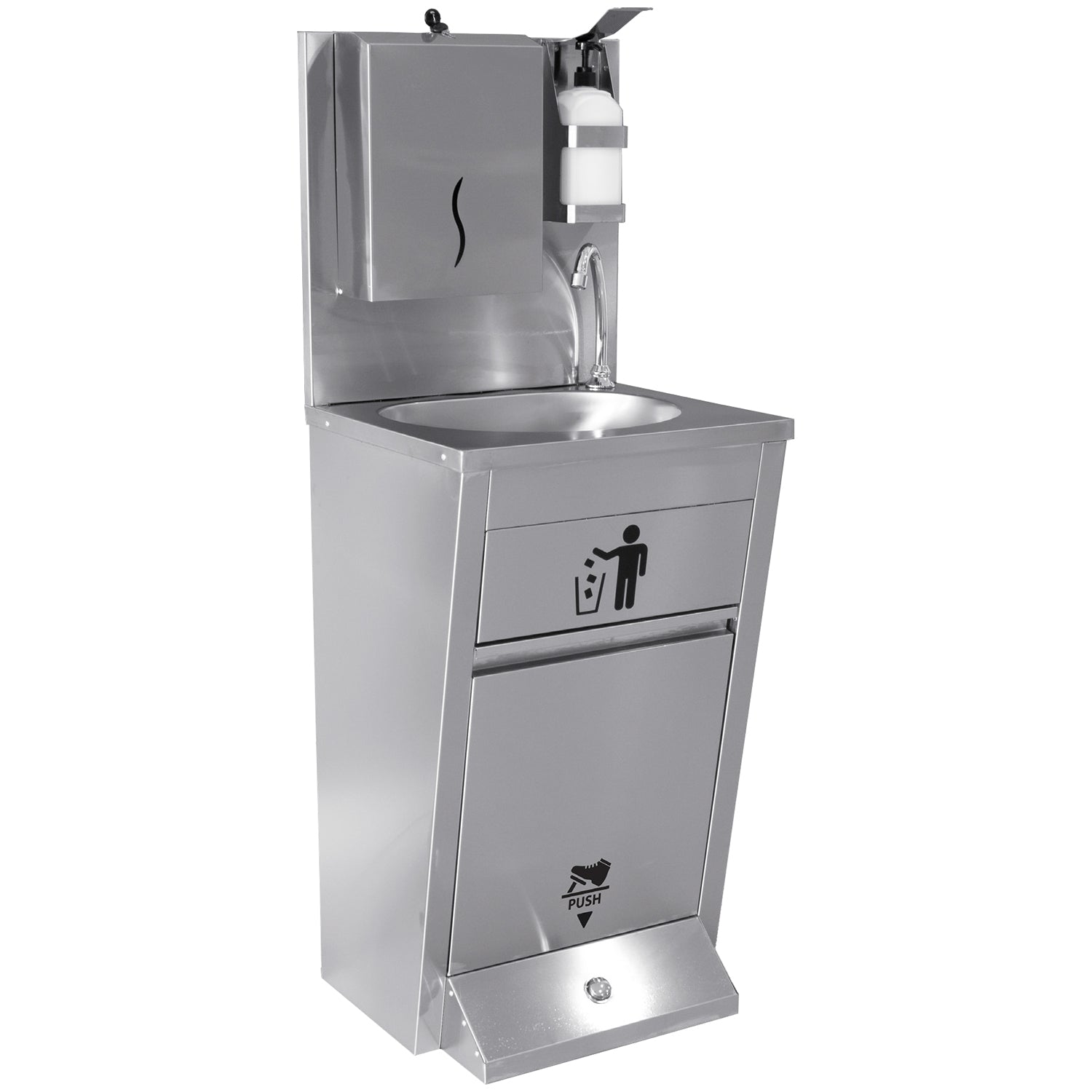 Handwash Station with Waste basket &amp; Napkin dispenser &amp; Soap dispenser holder Foot operated Stainless steel Height 1350mm AYK002