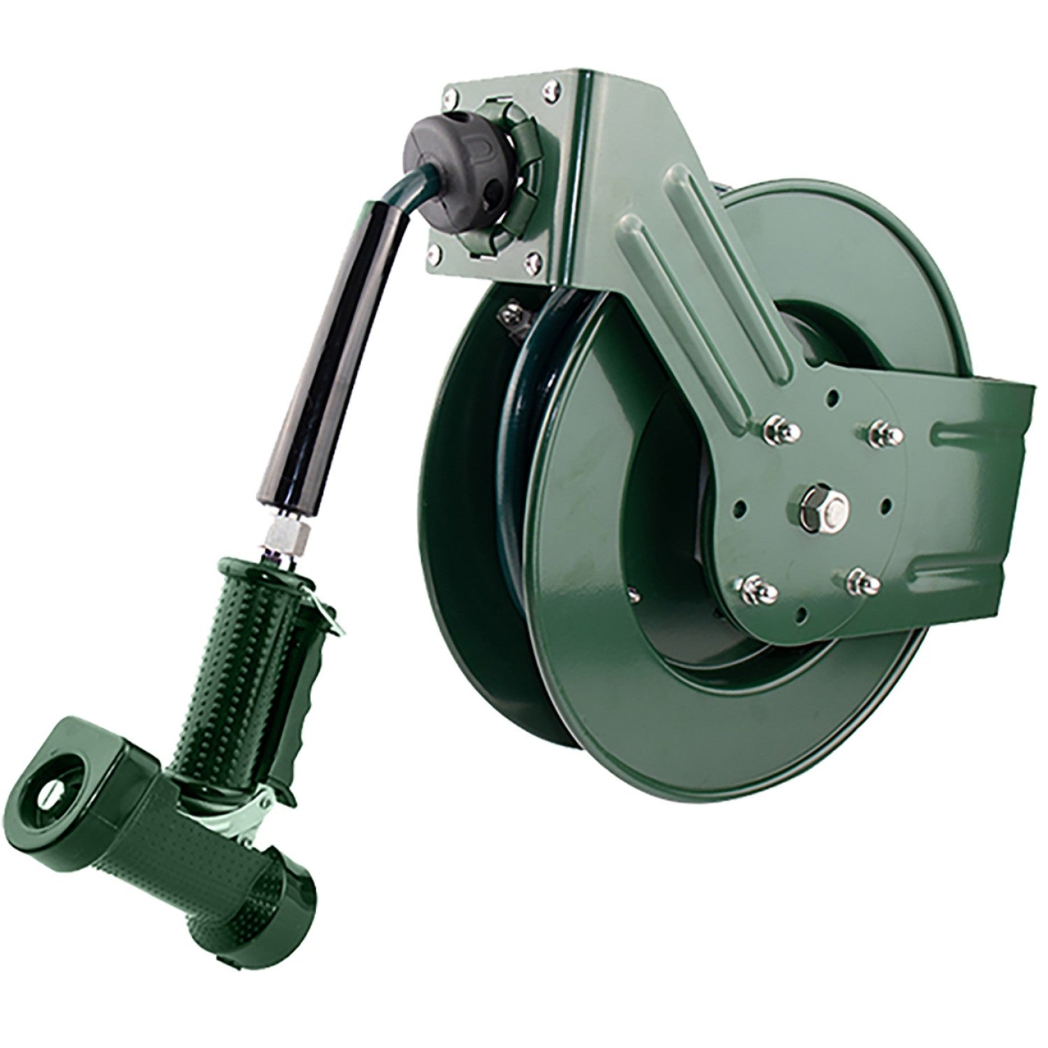 10M Epoxy-Coated Stainless Steel Hose Reel Swing Bracket Automatic Rewind Green B71130110M