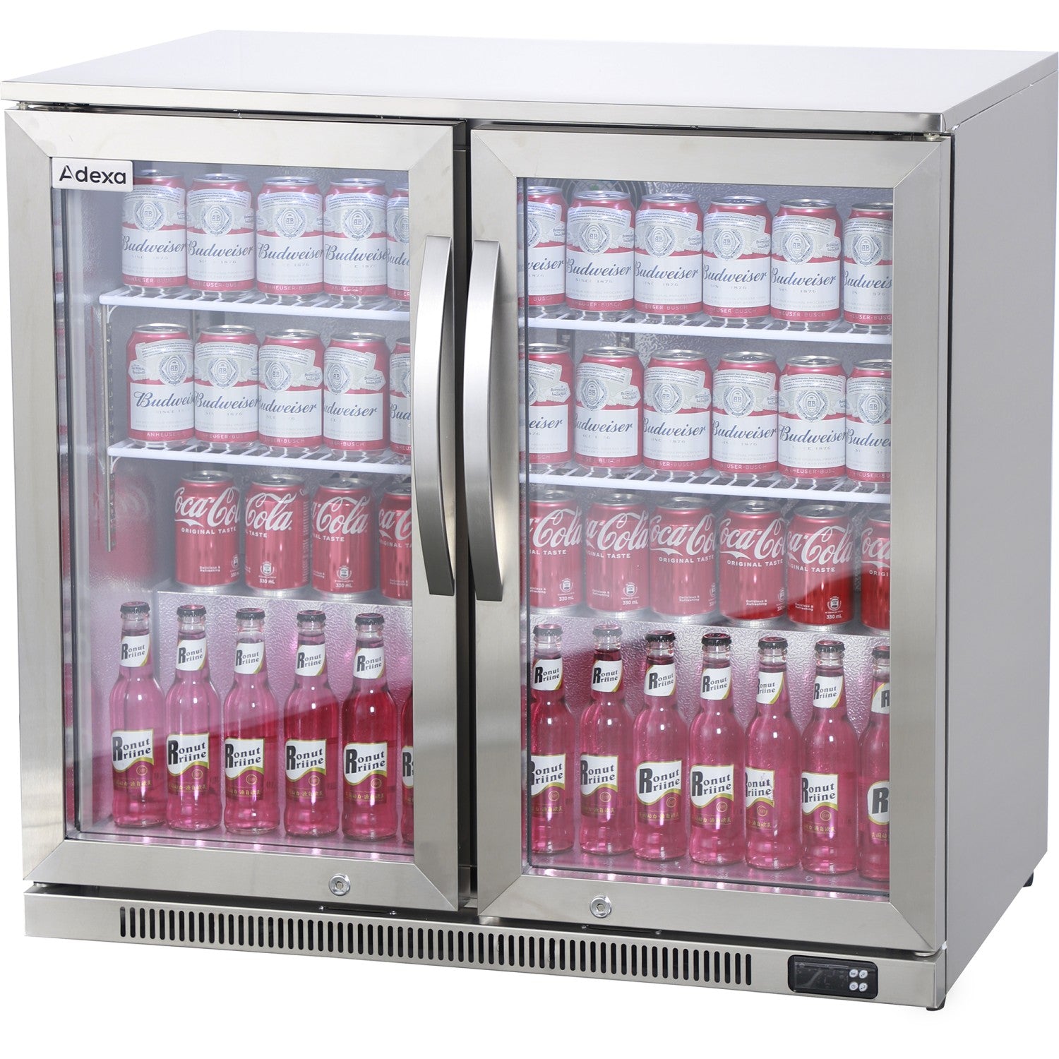 Commercial Back Bar Cooler 216 Litres 2 Hinged Glass Doors Stainless Steel 900x550x860mm BBC2HS