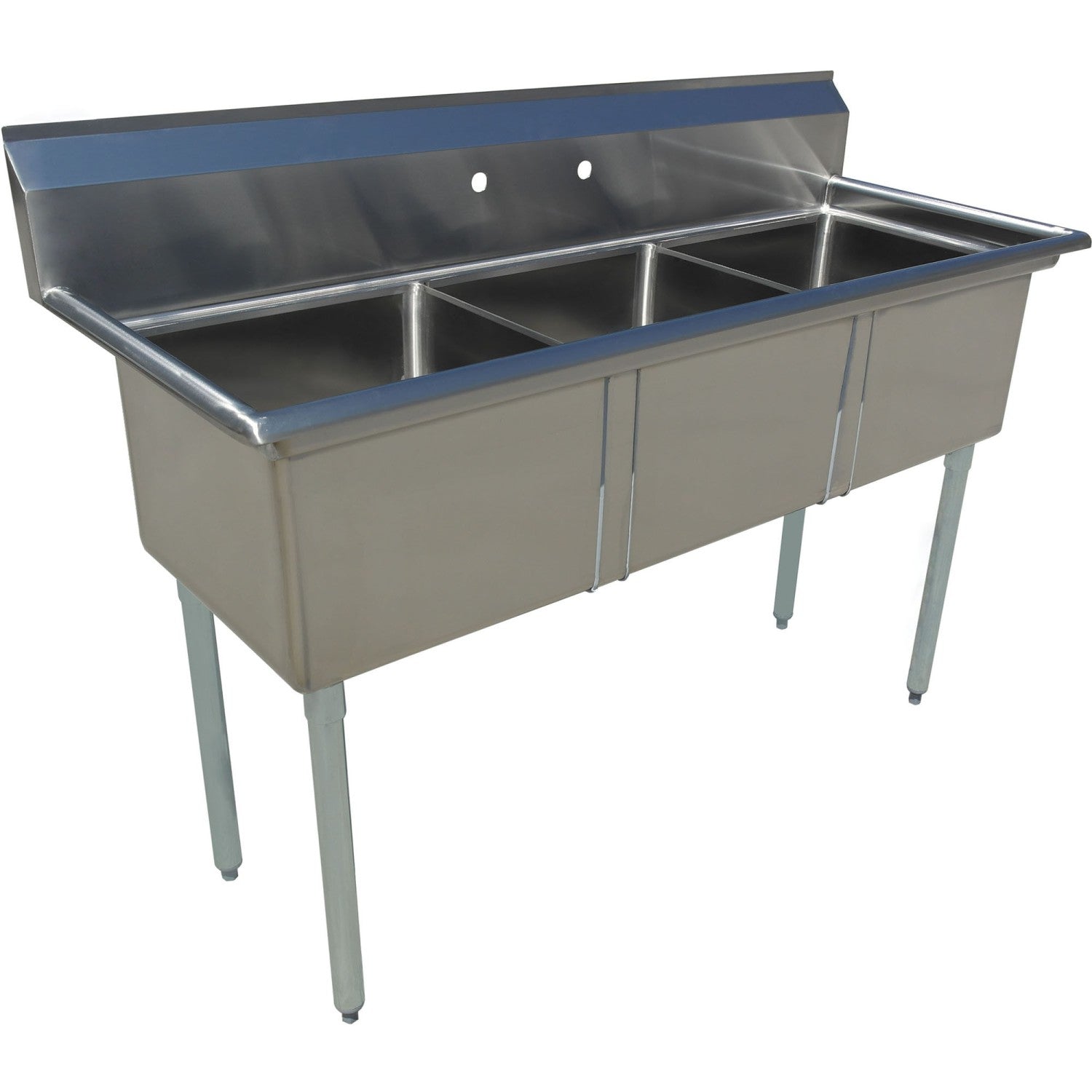 Commercial Pot Wash Sink Stainless steel 3 bowl Splashback 1970x600x1110mm Round legs C3T24241400
