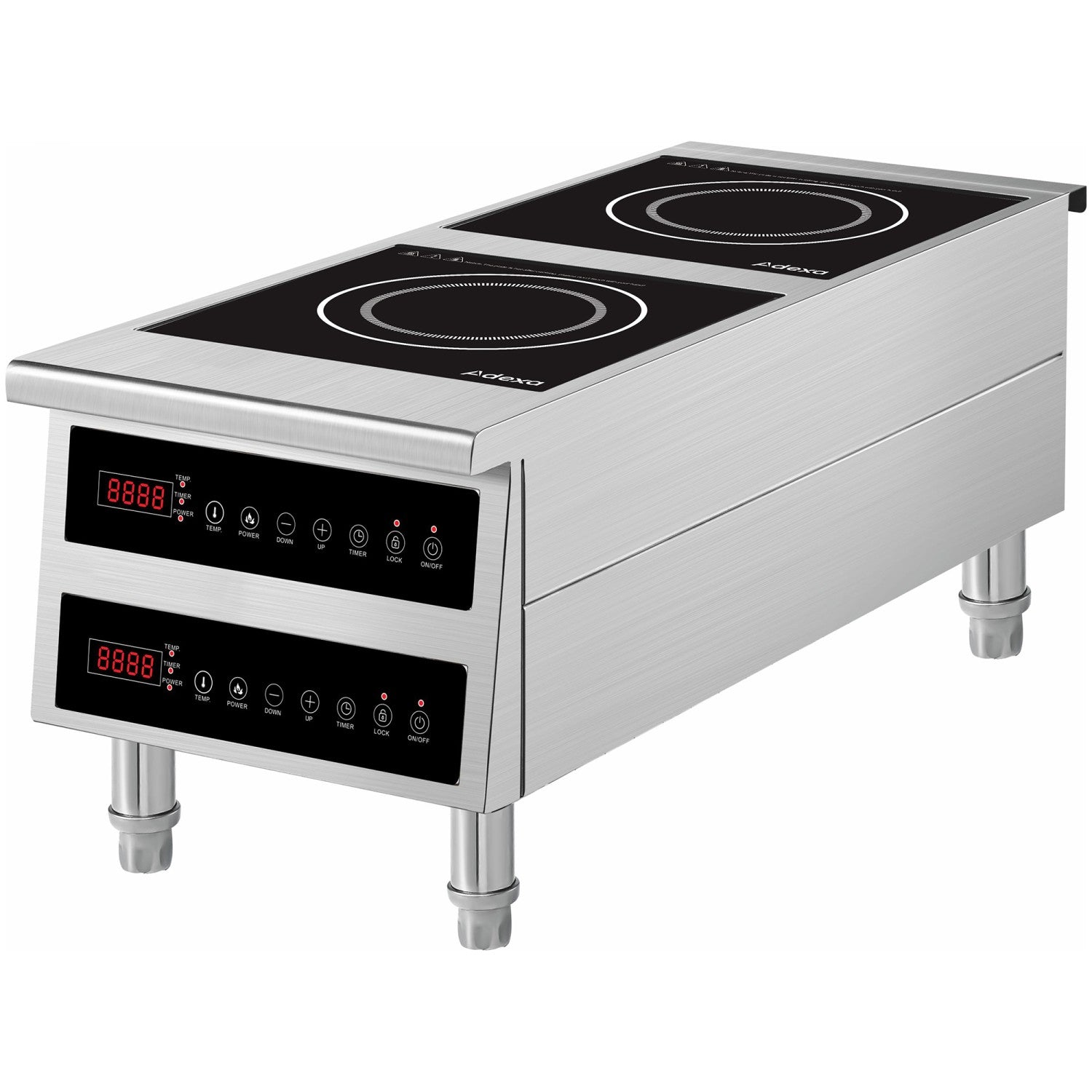 Commercial Countertop Double Front-to-Back Induction Cooker with Legs 7000W (3500W+3500W) Touch Control Hardwired CX006