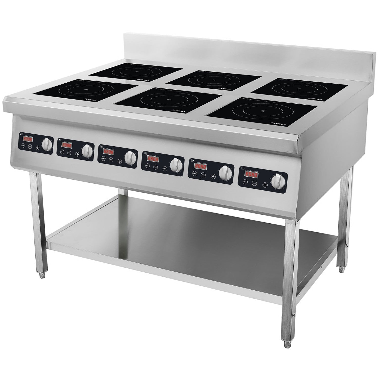 Commercial Freestanding 6-Zone Induction Cooker with Water Baffle &amp; Undershelf 16.8kW (6 × 2800W) Knob Control CX160A