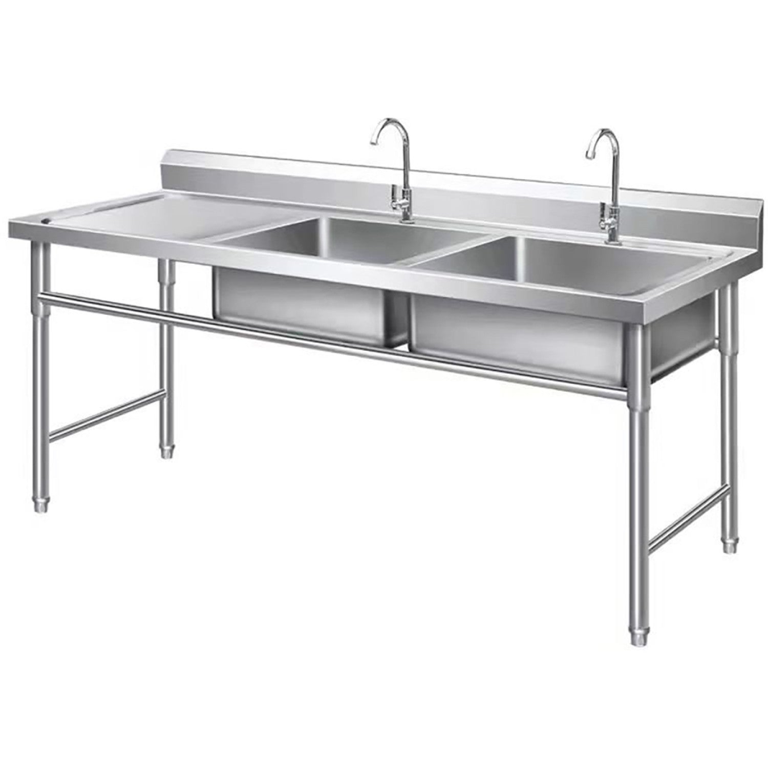 Commercial Double Sink Stainless steel 1400x600x900mm 2 bowl right Splashback DBS14060RIGHT