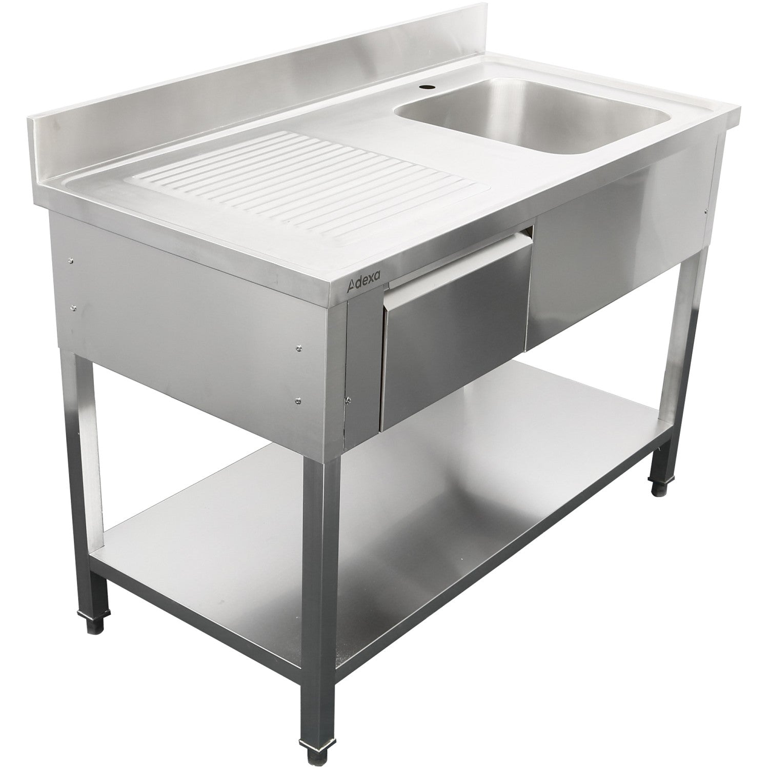 Commercial Sink Stainless steel 1200x600x950mm 1 bowl to the right 1 drawer Splashback DSA120601DR