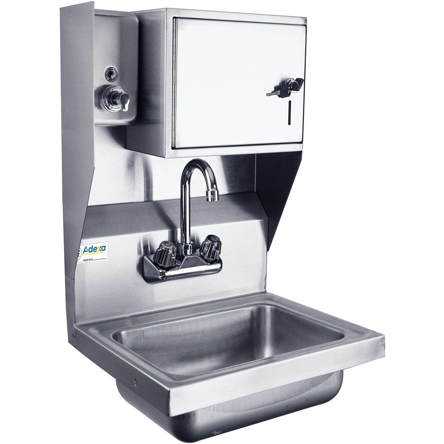 Wall mounted Hand Sink with Faucet &amp; Automatic Soap dispenser &amp; Paper towel dispenser Side splash Stainless steel HS17SDTD