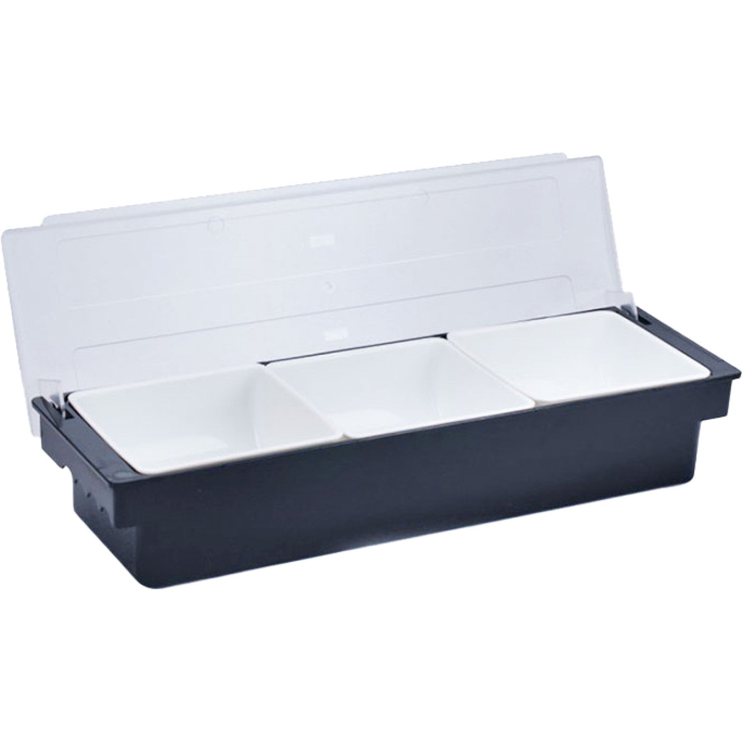 Garnish Tray / Condiment Dispenser with Lid 3 Compartments 500x160x90mm Black &amp; White JGM102