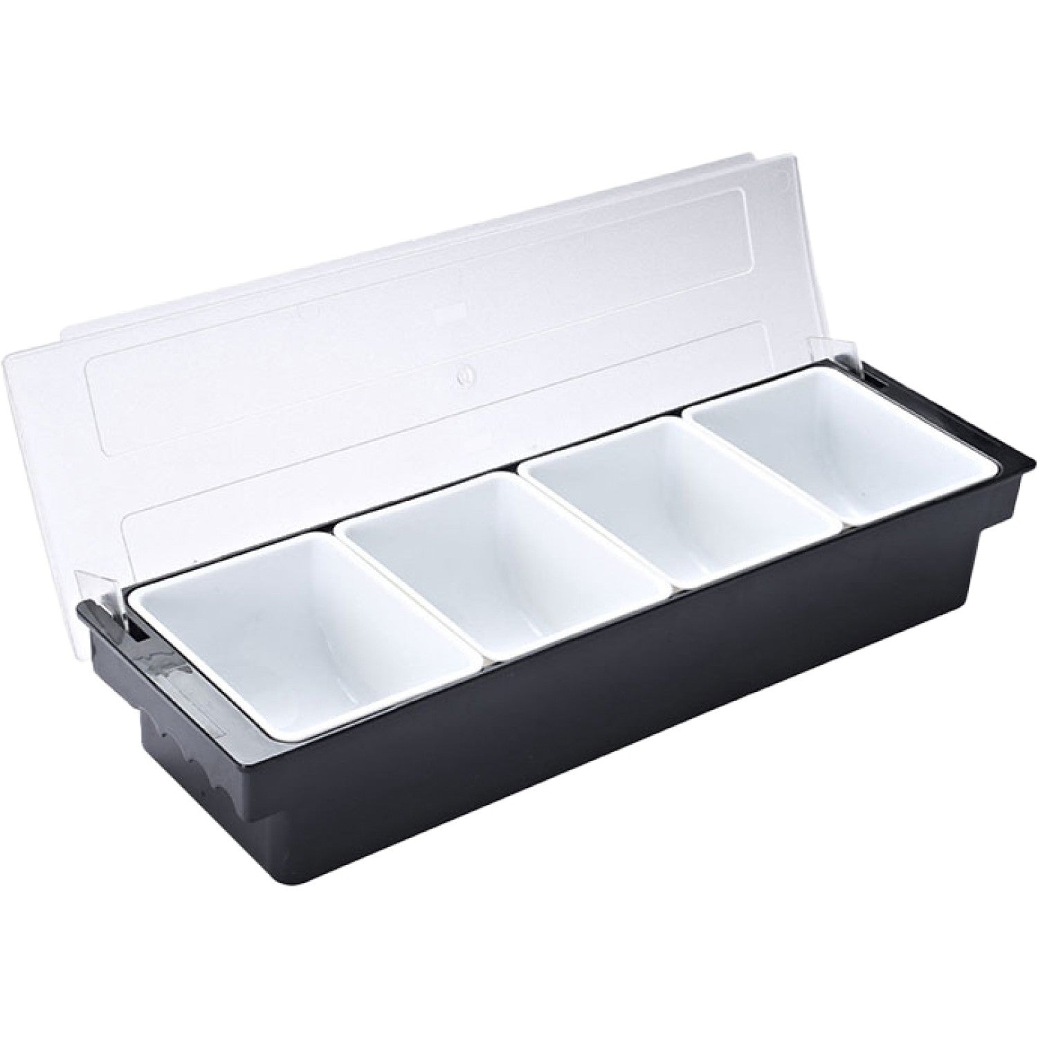 Garnish Tray / Condiment Dispenser with Lid 4 Compartments 500x160x90mm Black &amp; White JGM104