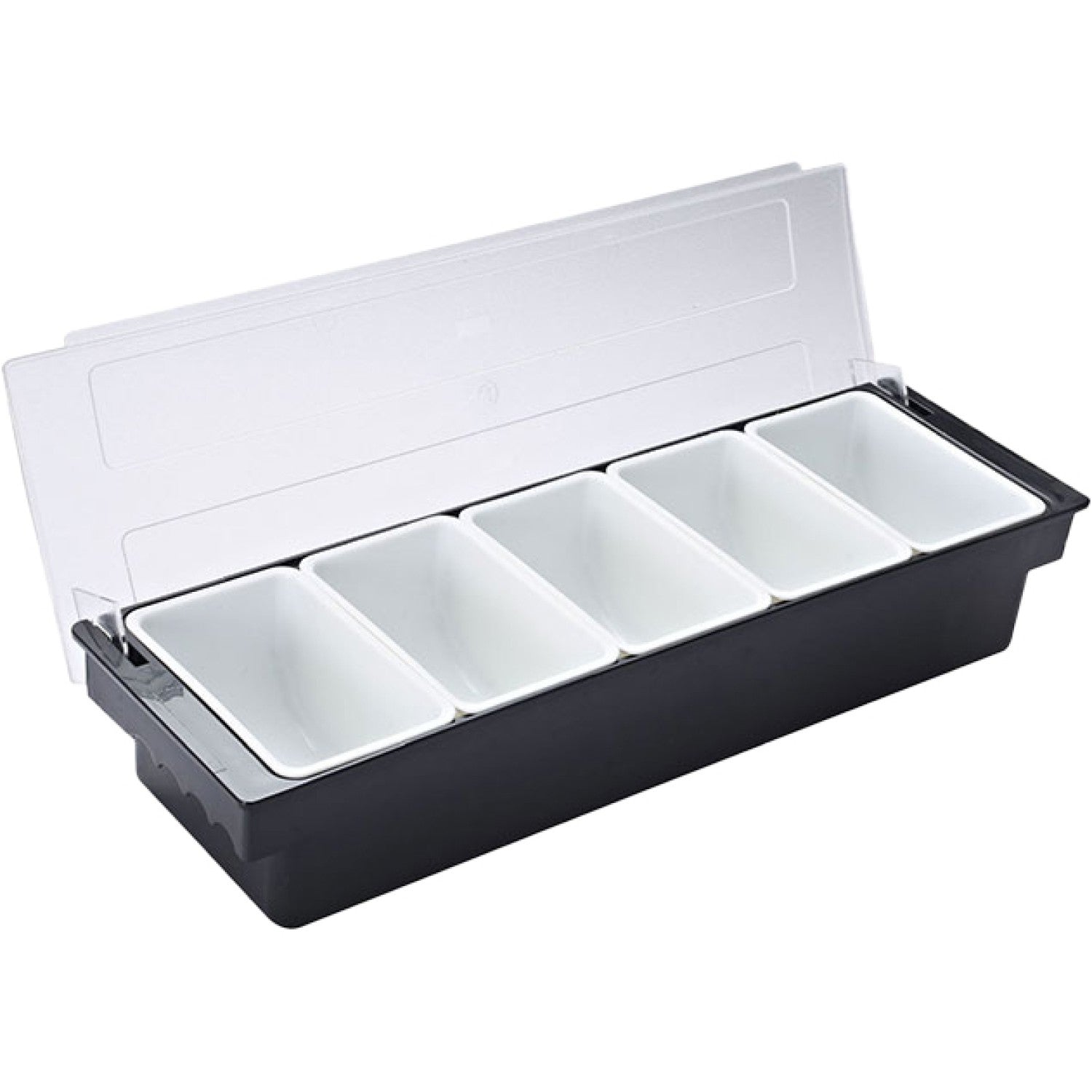Garnish Tray / Condiment Dispenser with Lid 5 Compartments 500x160x90mm Black &amp; White JGM106