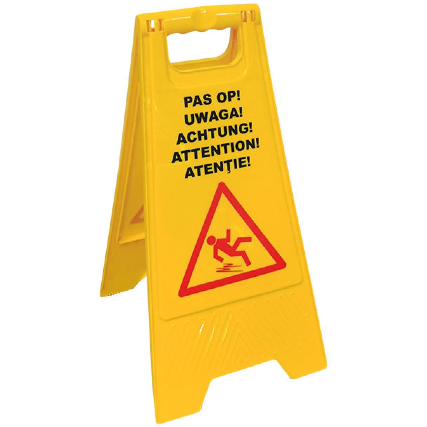 Yellow Caution Wet Floor Sign Multilingual Foldable Safety A-Board 620x300mm JGM1202