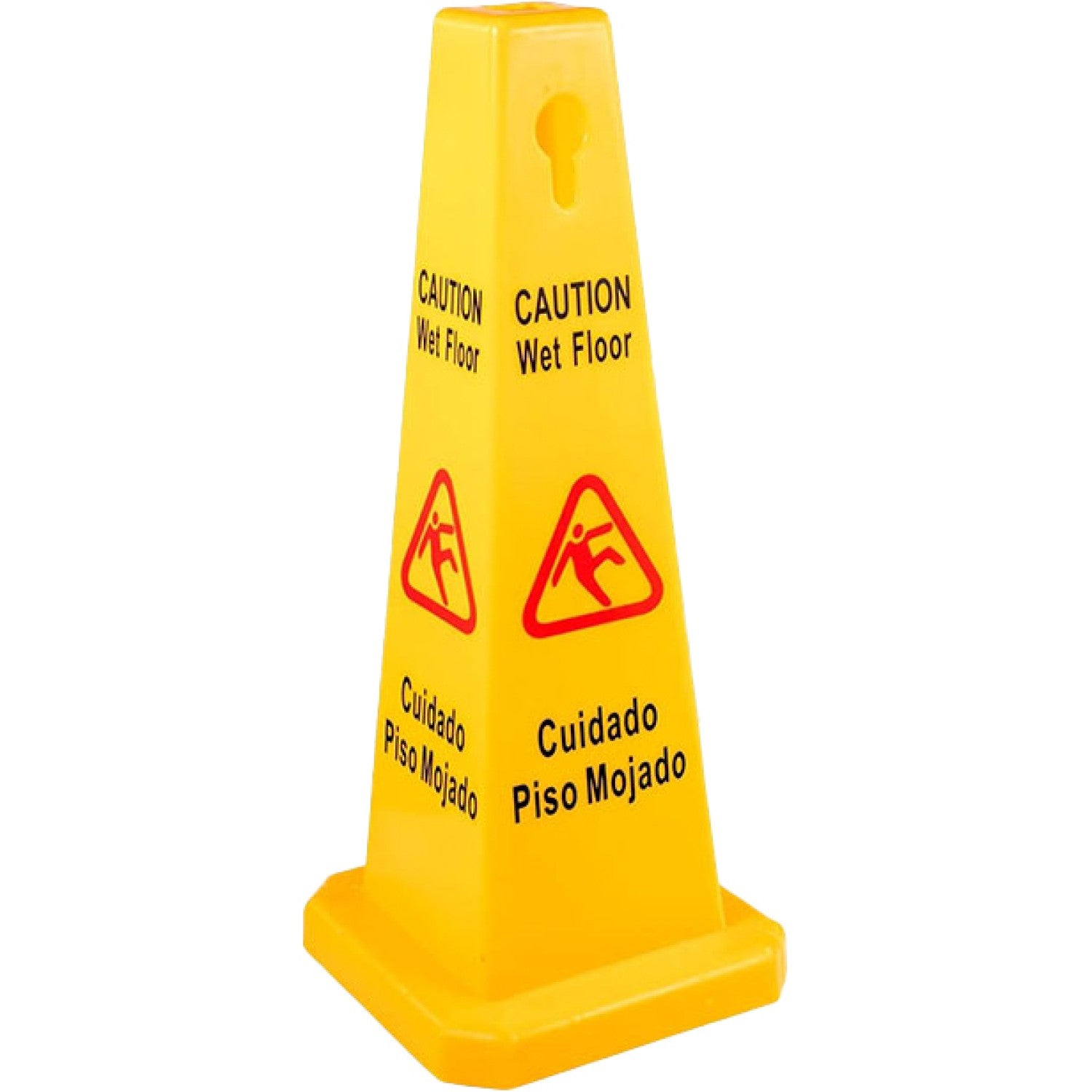 Yellow Caution Wet Floor Safety Cone English &amp; Spanish 320x320x920mm JGM1206