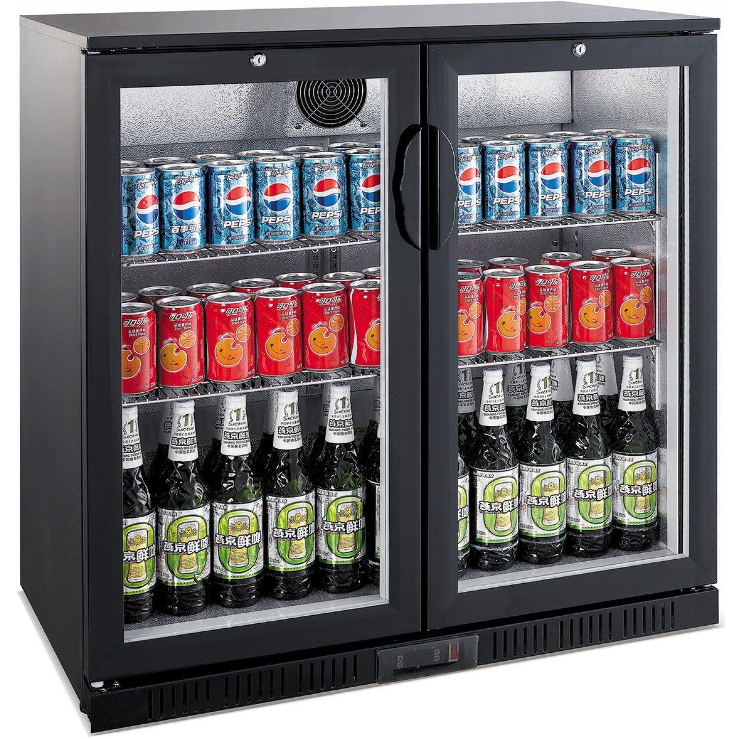 Back bar cooler 2 hinged doors 220 litres Black, height 850mm BC02PP85