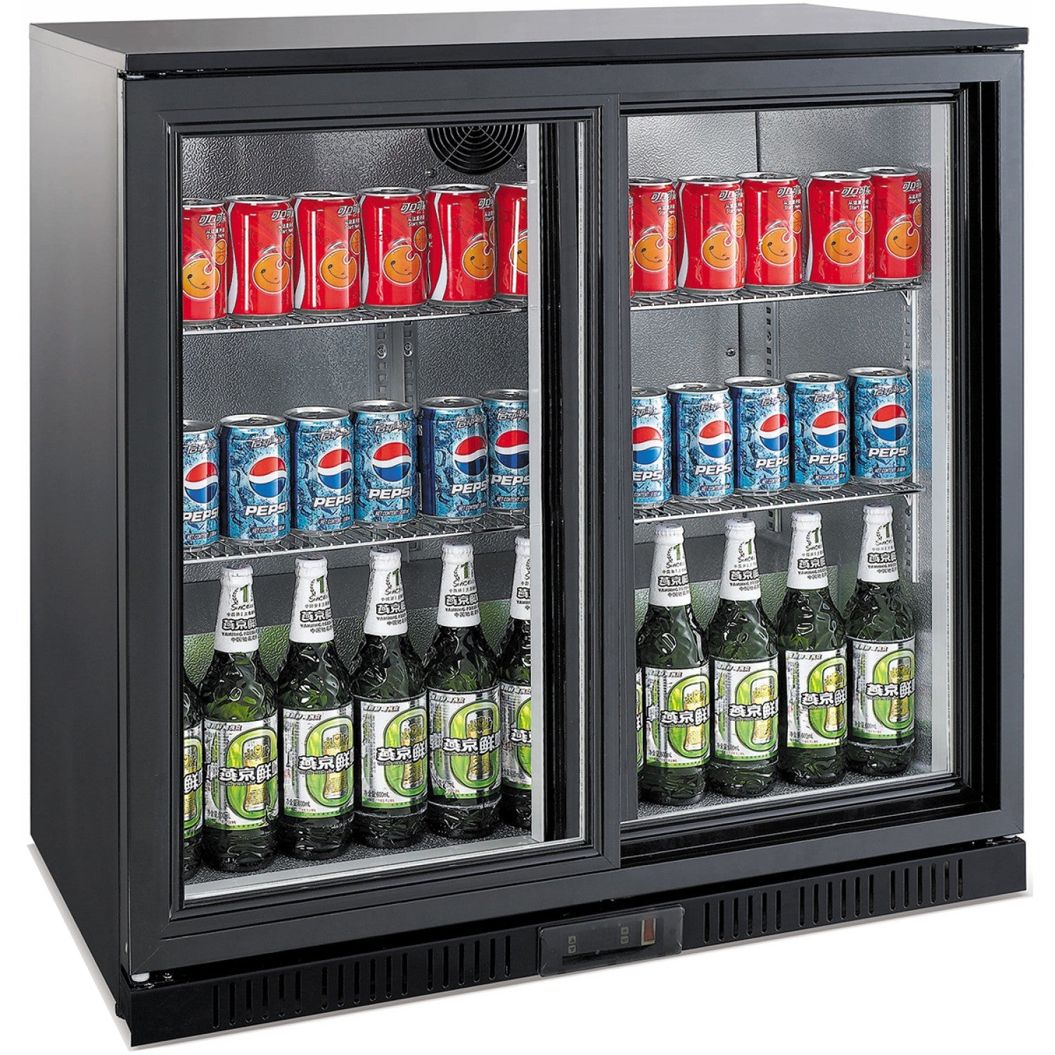 Back bar cooler 2 sliding doors 220 litres Black, height 850mm BC02PS85