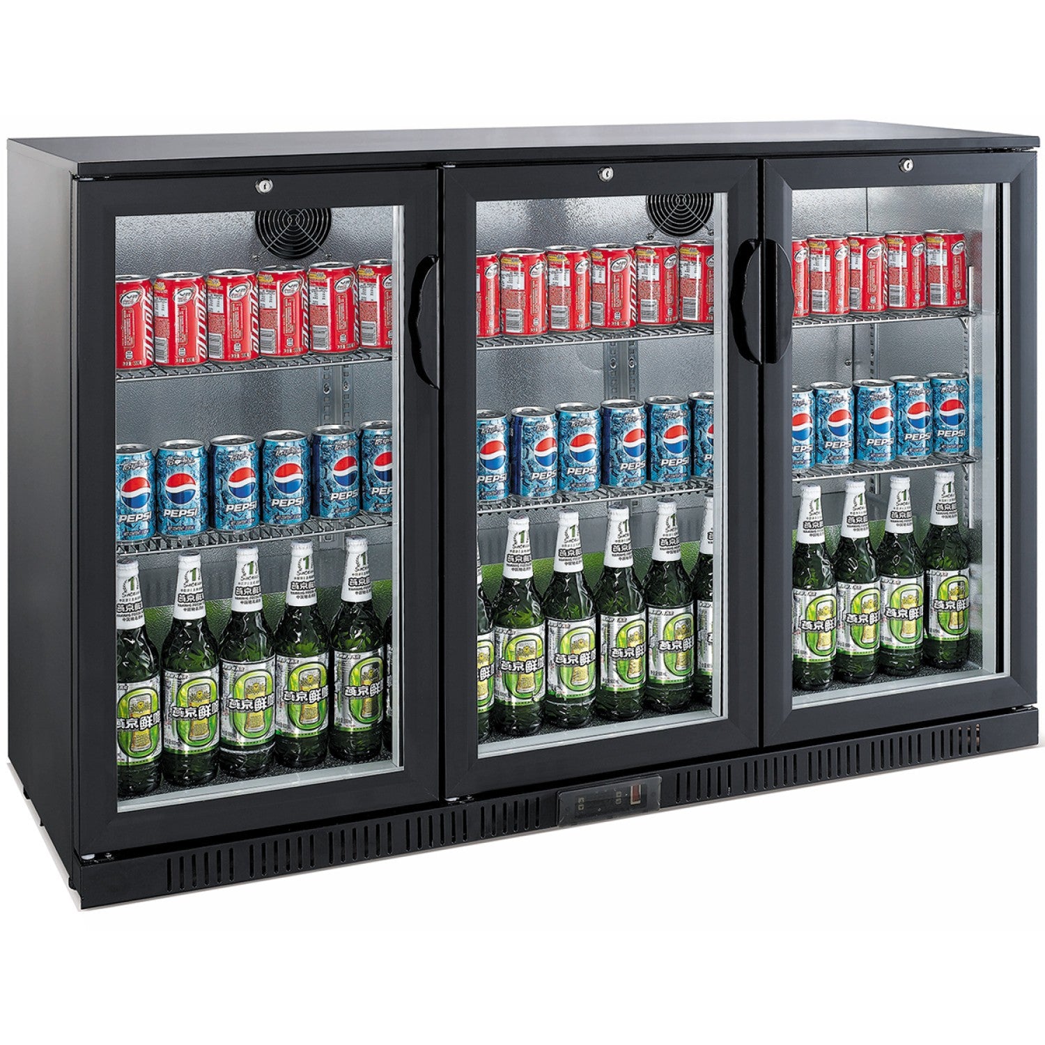 Back bar cooler 3 hinged doors 300 litres Black, height 850mm BC03PP85