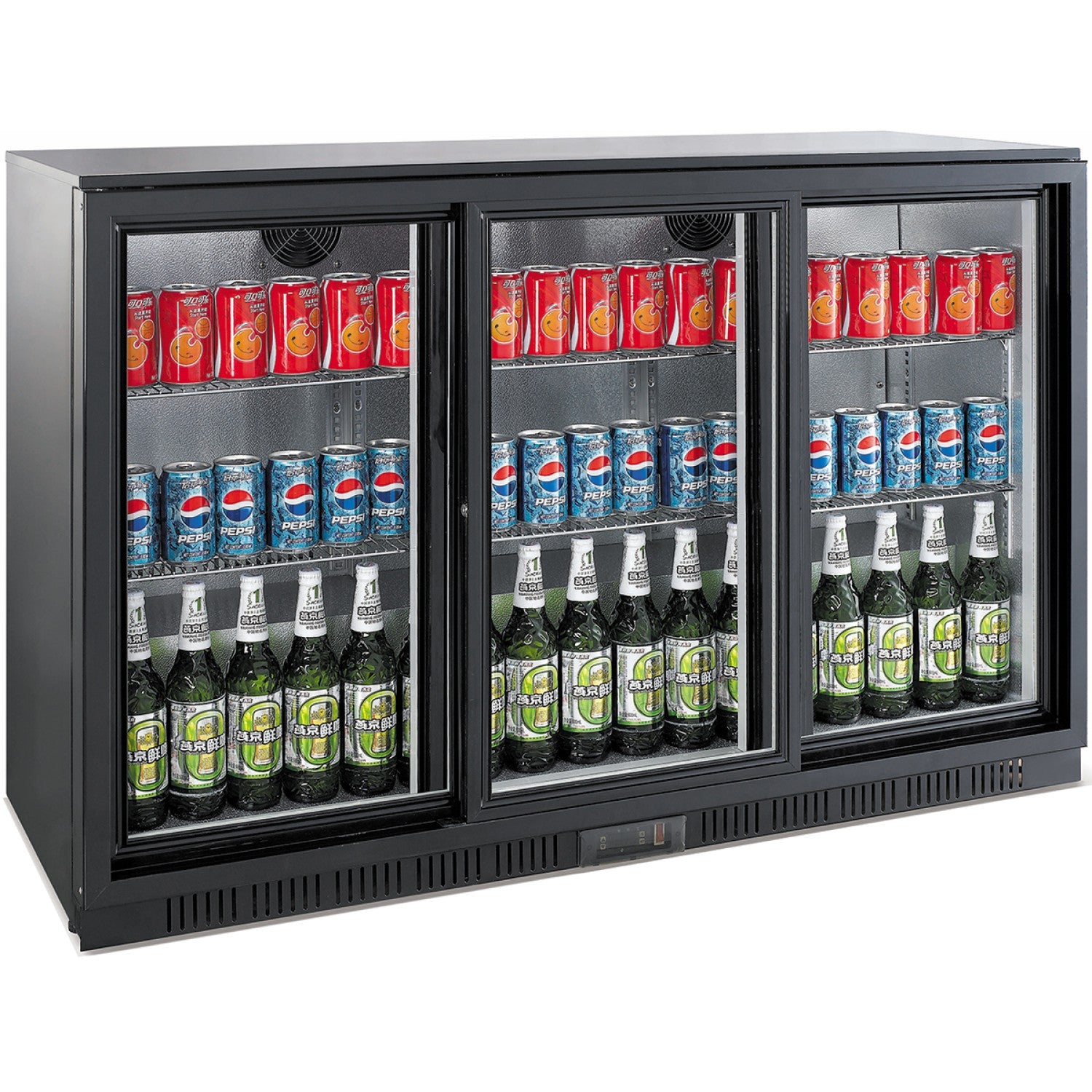 Back bar cooler 3 sliding doors 300 litres Black, height 850mm BC03PS85