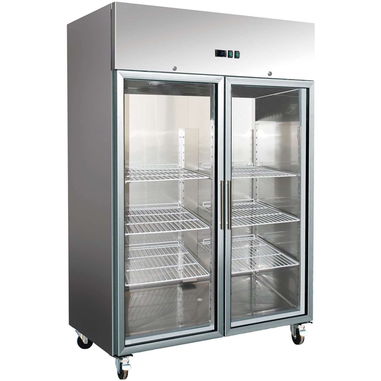1300lt Commercial Freezer Stainless Steel Upright cabinet Twin glass door GN2/1 Ventilated cooling F1400VGLASS