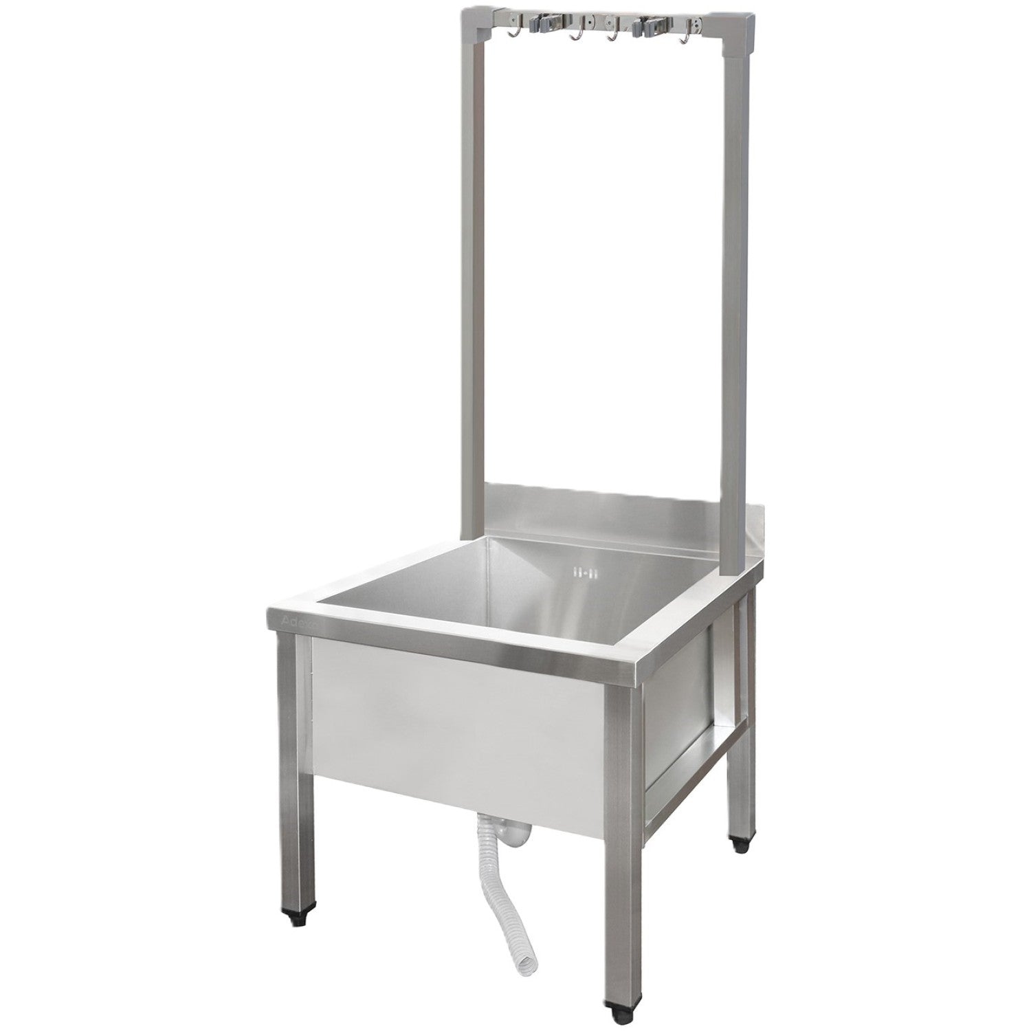 Commercial Stainless Steel Mop Sink with High Rack &amp; 2-in-1 Mop Holder 600x600x550mm SMSJYHR6060