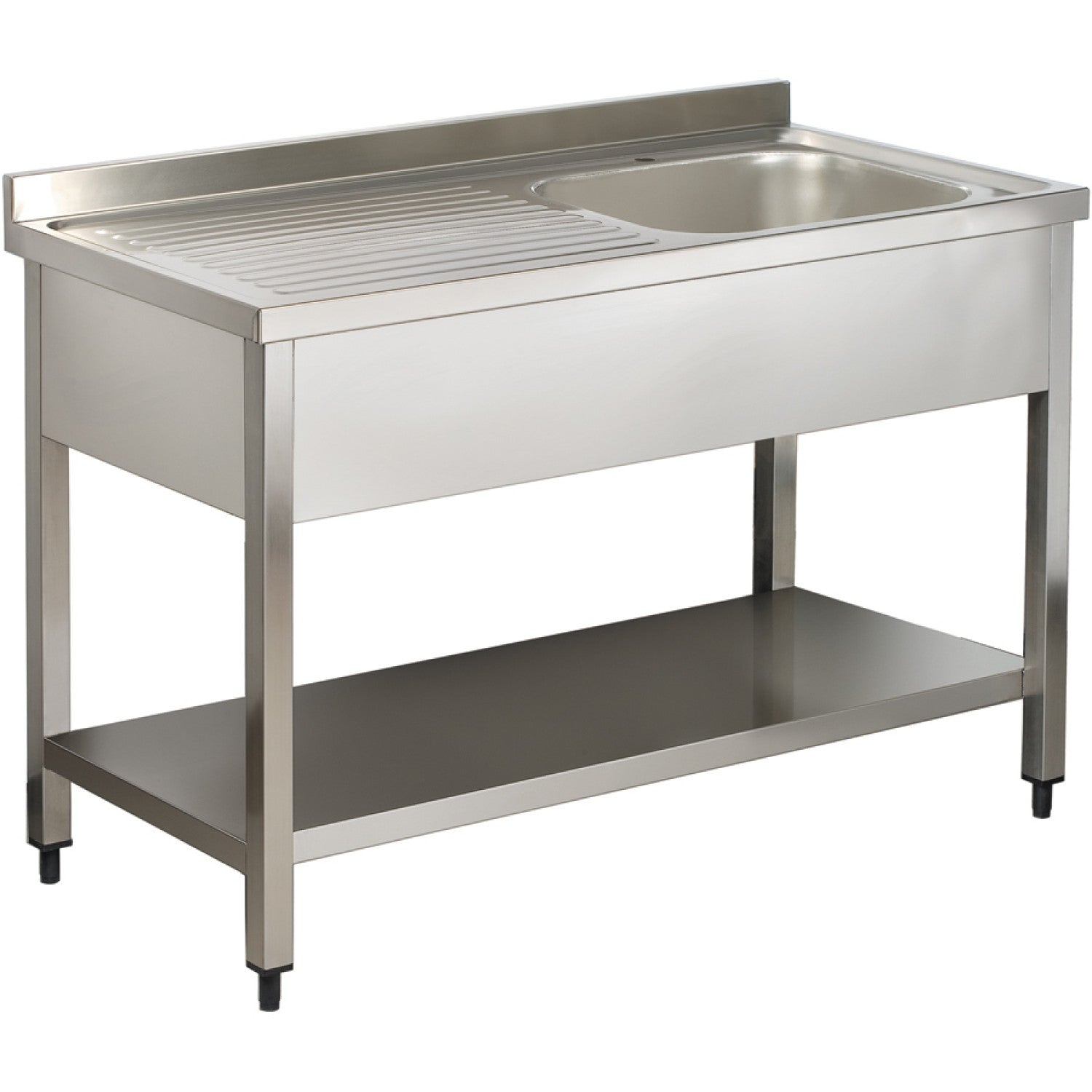 Commercial Sink Stainless steel 1 bowl Right Bottom shelf Splashback 1200mm Depth 600mm VS126RBS