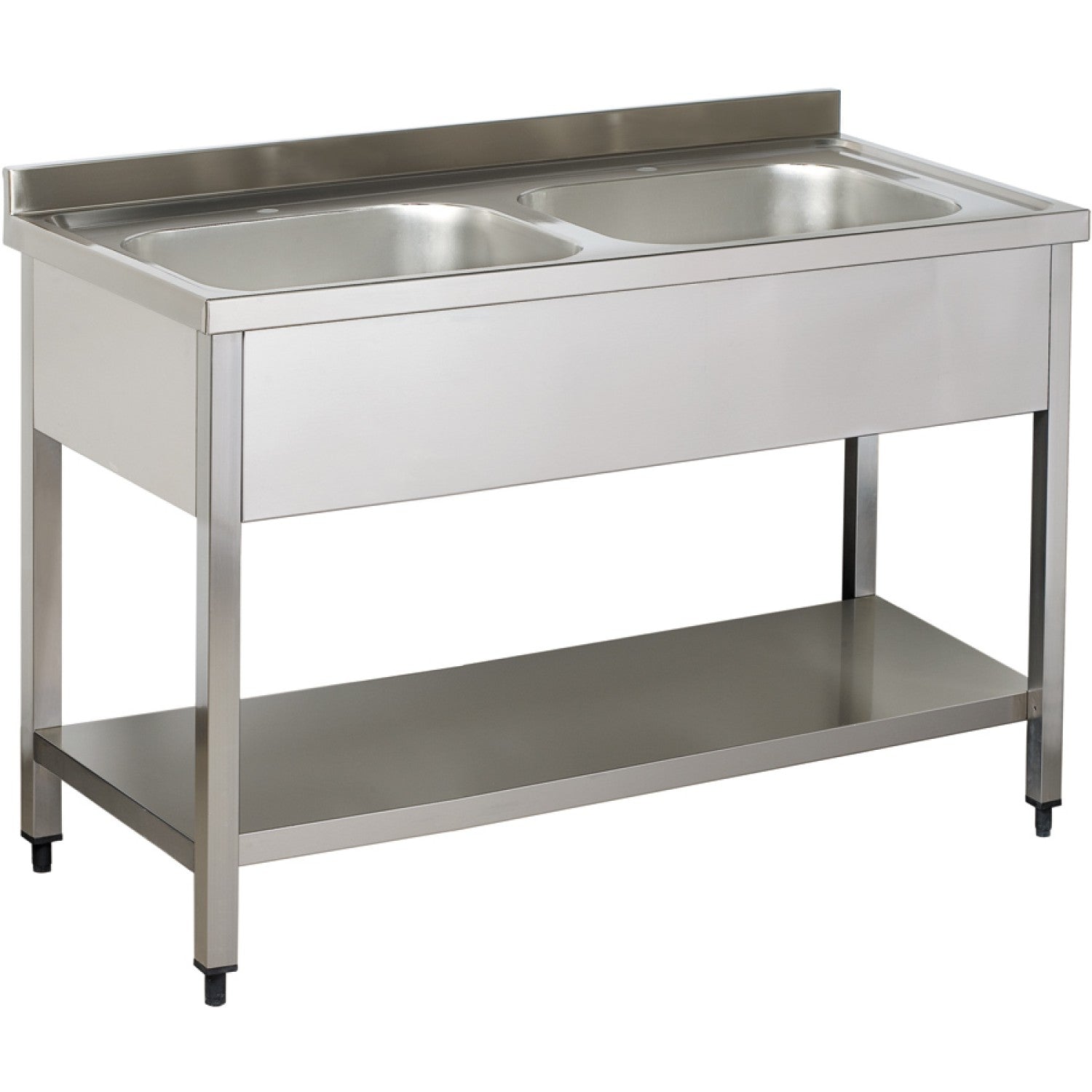 Commercial Sink Stainless steel 2 bowls Bottom shelf Splashback 1000mm Depth 600mm VS106BT