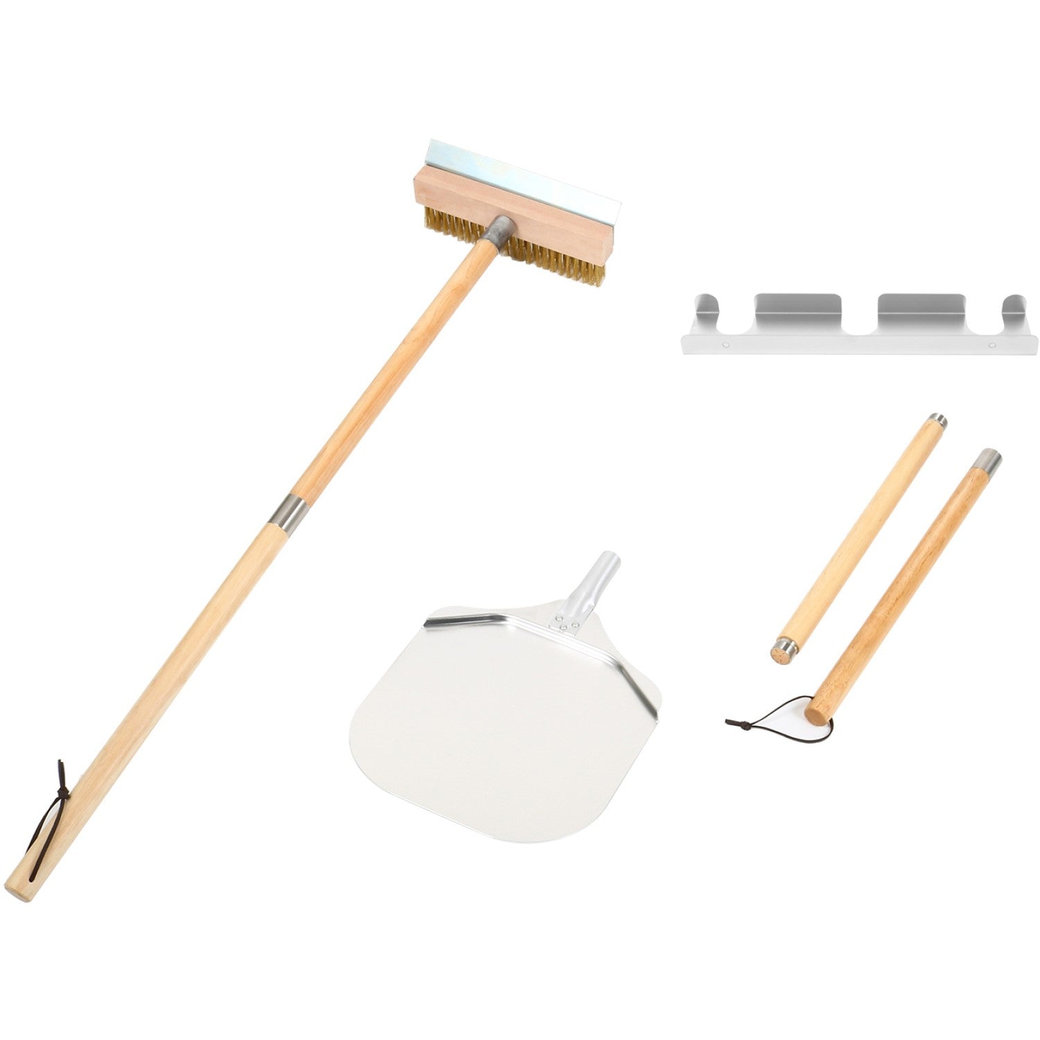 Set of 2 Pizza Oven Tools with Wall Hanger - 12" Square Pizza Peel &amp; Pizza Oven Brush with Scraper SP3S