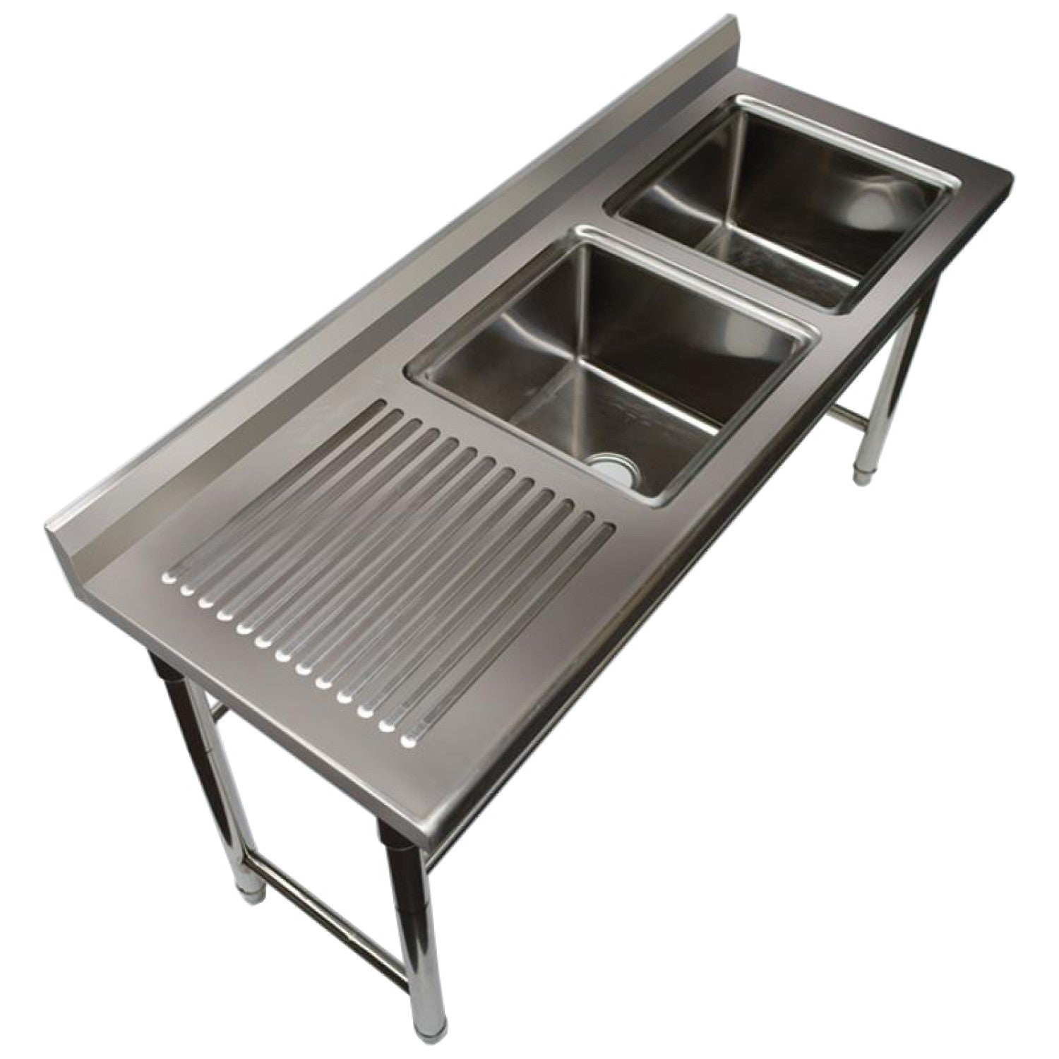 Commercial Sink Stainless steel 1700x600x900mm 2 bowls right Splashback ST245BR