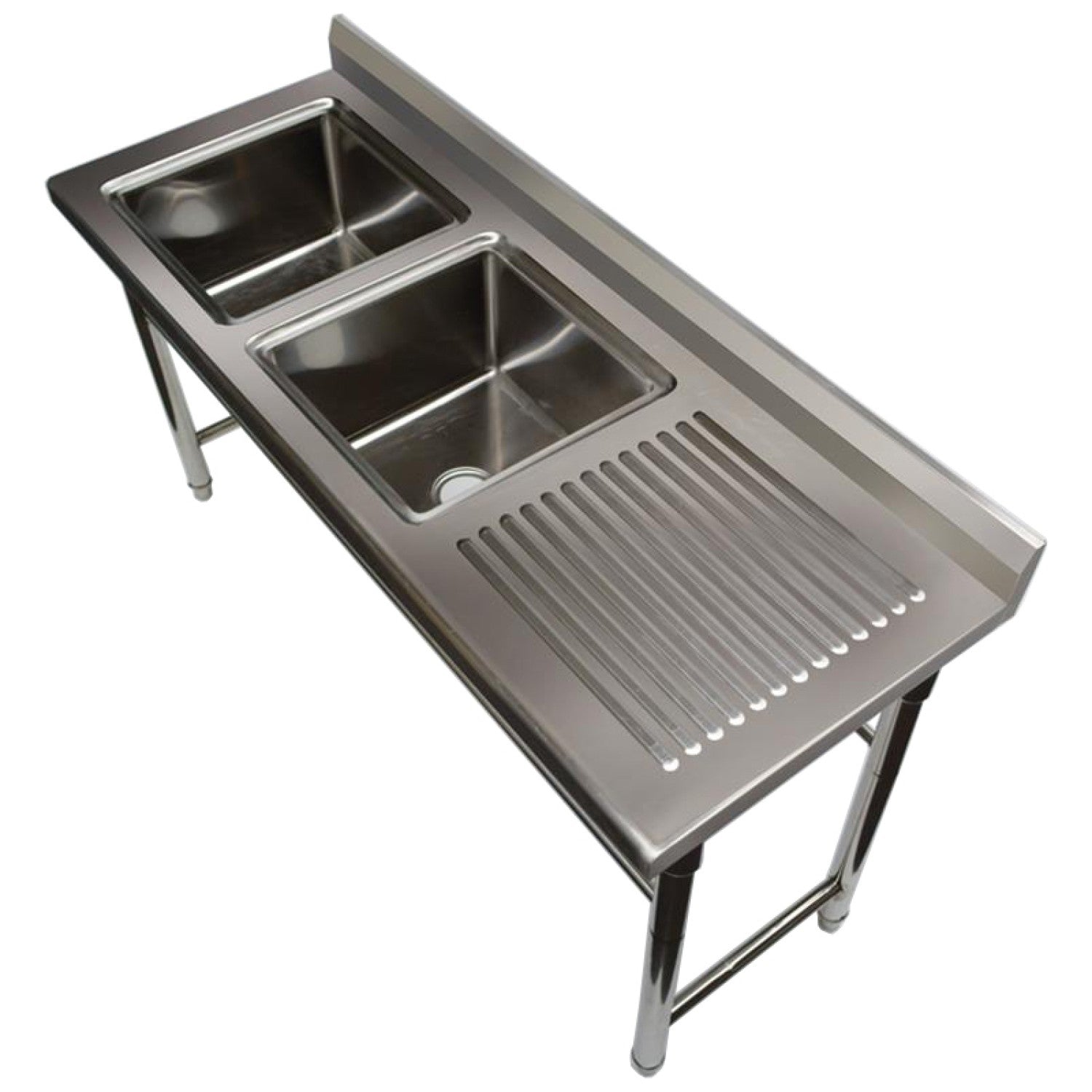 Commercial Sink Stainless steel 1700x600x900mm 2 bowls left Splashback ST245BL