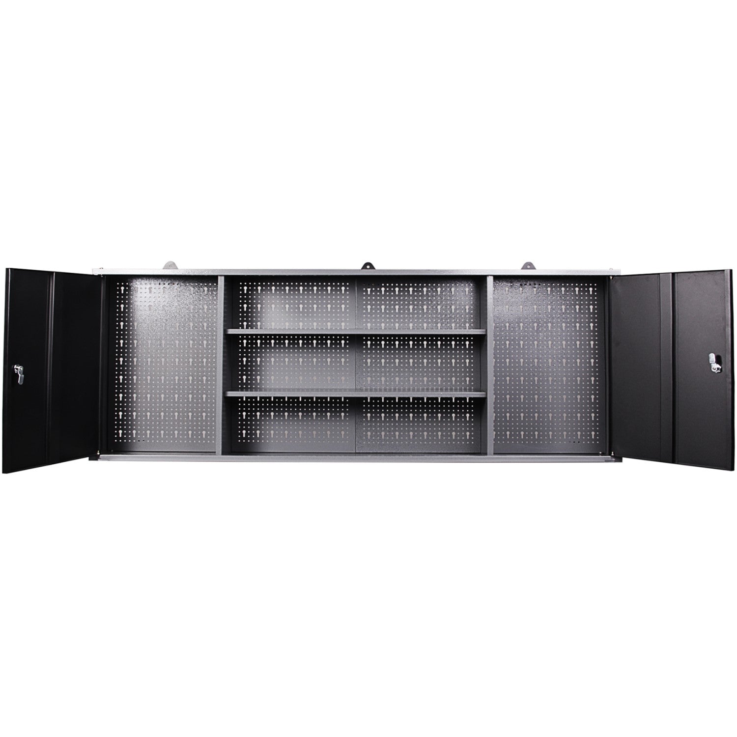 Professional Grey and Black Wall Mounted Double Door Tool Cabinet with Open Shelf/Rack and Key 1600x200x600mm TC003A