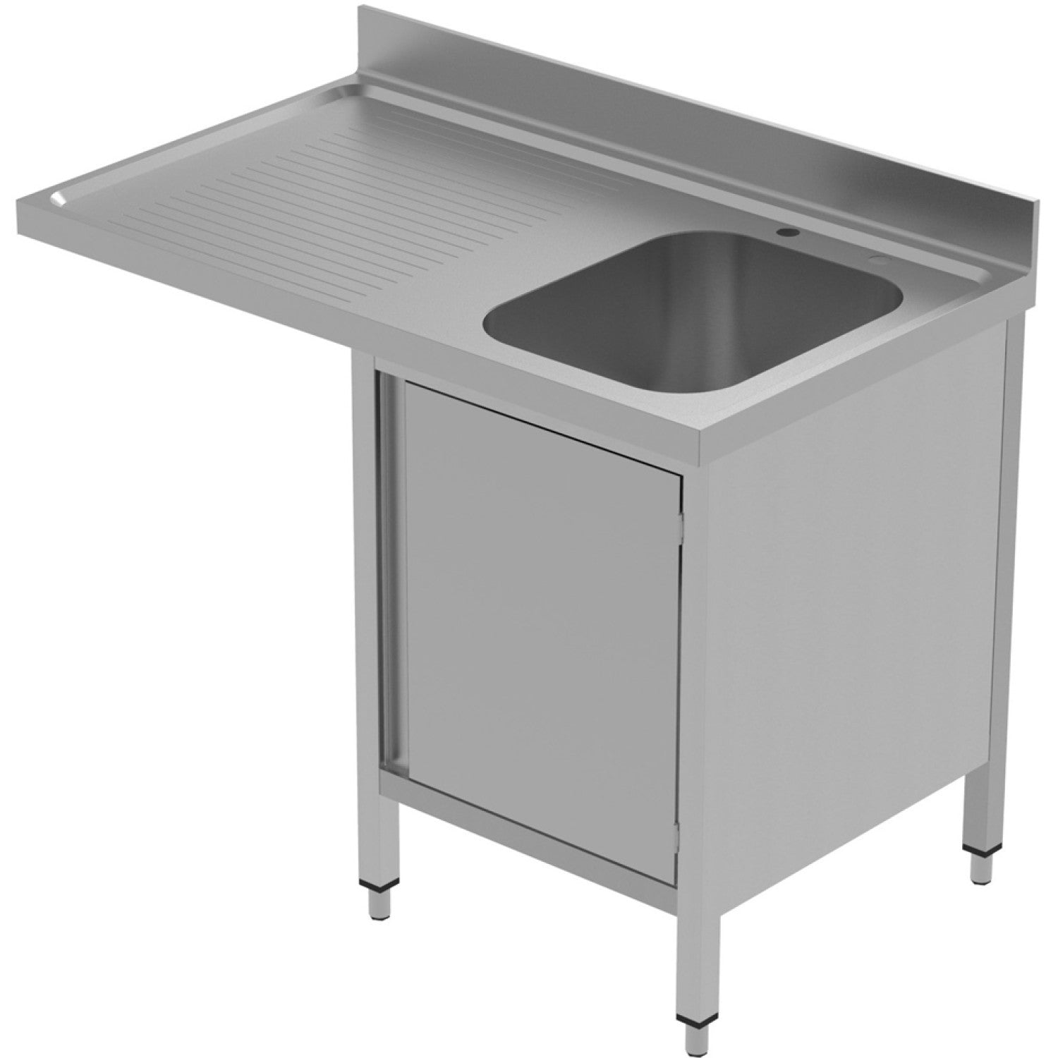 Commercial Sink for dishwashers with Cupboard 1 bowl Right Splashback 1200mm Depth 600mm VSCH126RBS