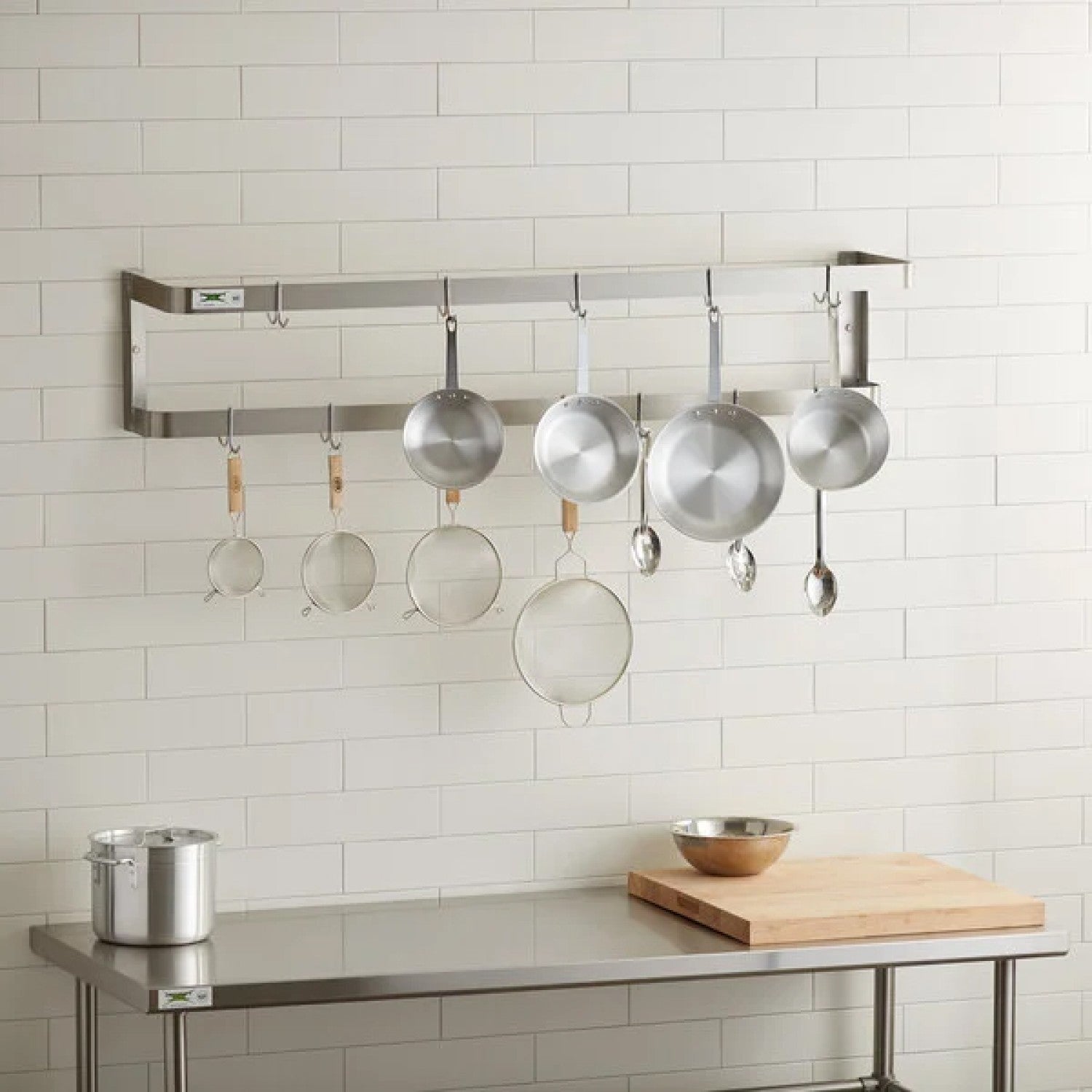Commercial U-Style Wall Mounted Double Line Pot Rack with 12 Hooks Stainless Steel 1500x300x300mm VMR1530U